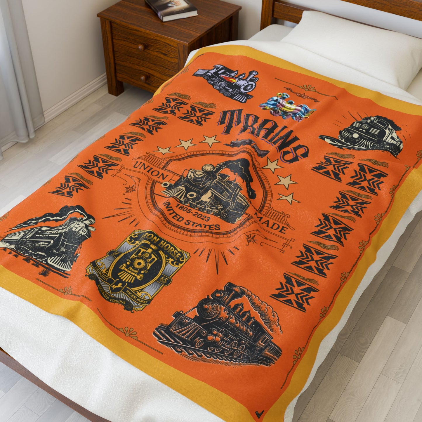 Trains 30" x 40", 50" x 60", 60" x 80" Velveteen Plush Blanket