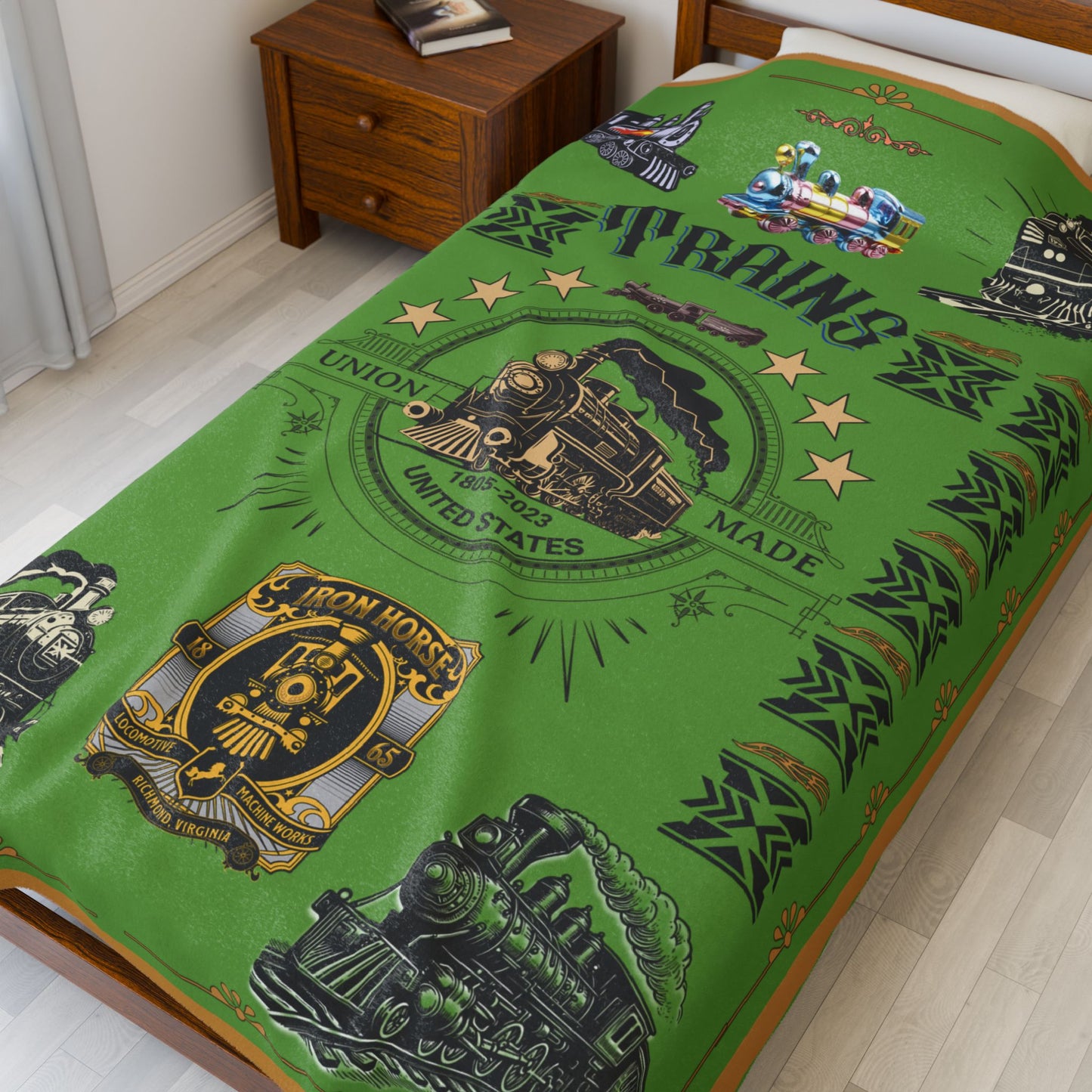 Trains 30" x 40", 50" x 60", 60" x 80" Velveteen Plush Blanket