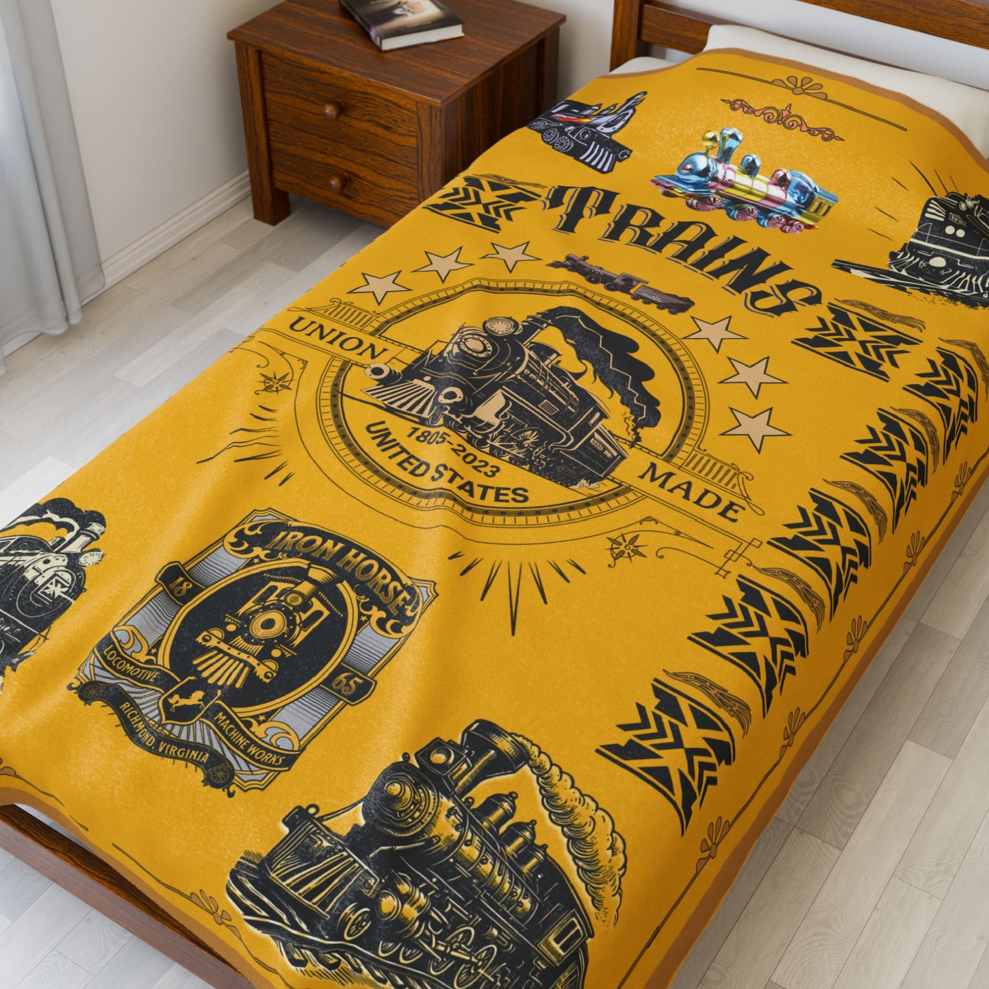 Trains 30" x 40", 50" x 60", 60" x 80" Velveteen Plush Blanket