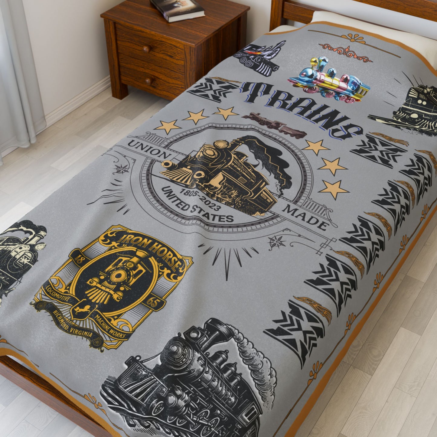 Trains 30" x 40", 50" x 60", 60" x 80" Velveteen Plush Blanket