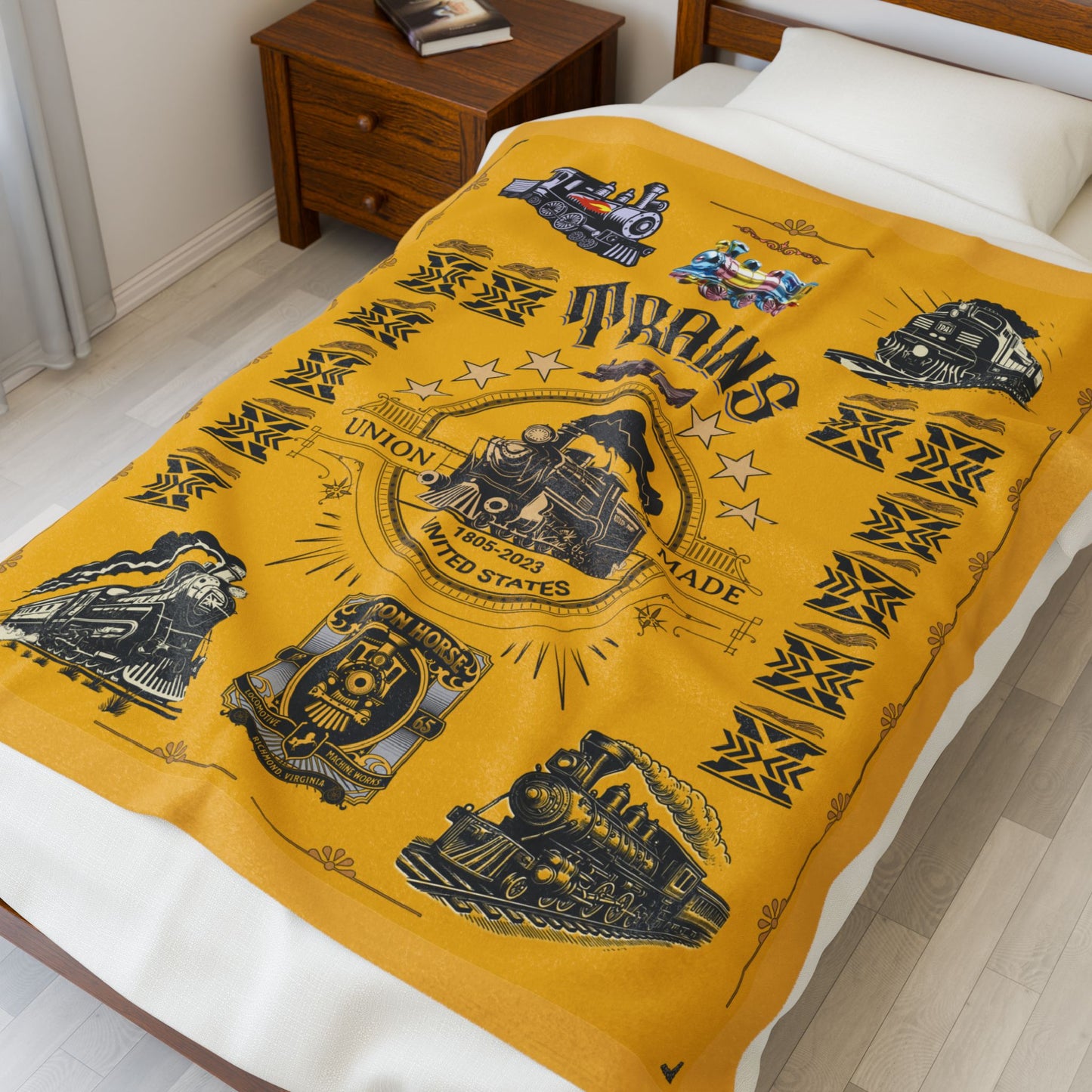 Trains 30" x 40", 50" x 60", 60" x 80" Velveteen Plush Blanket