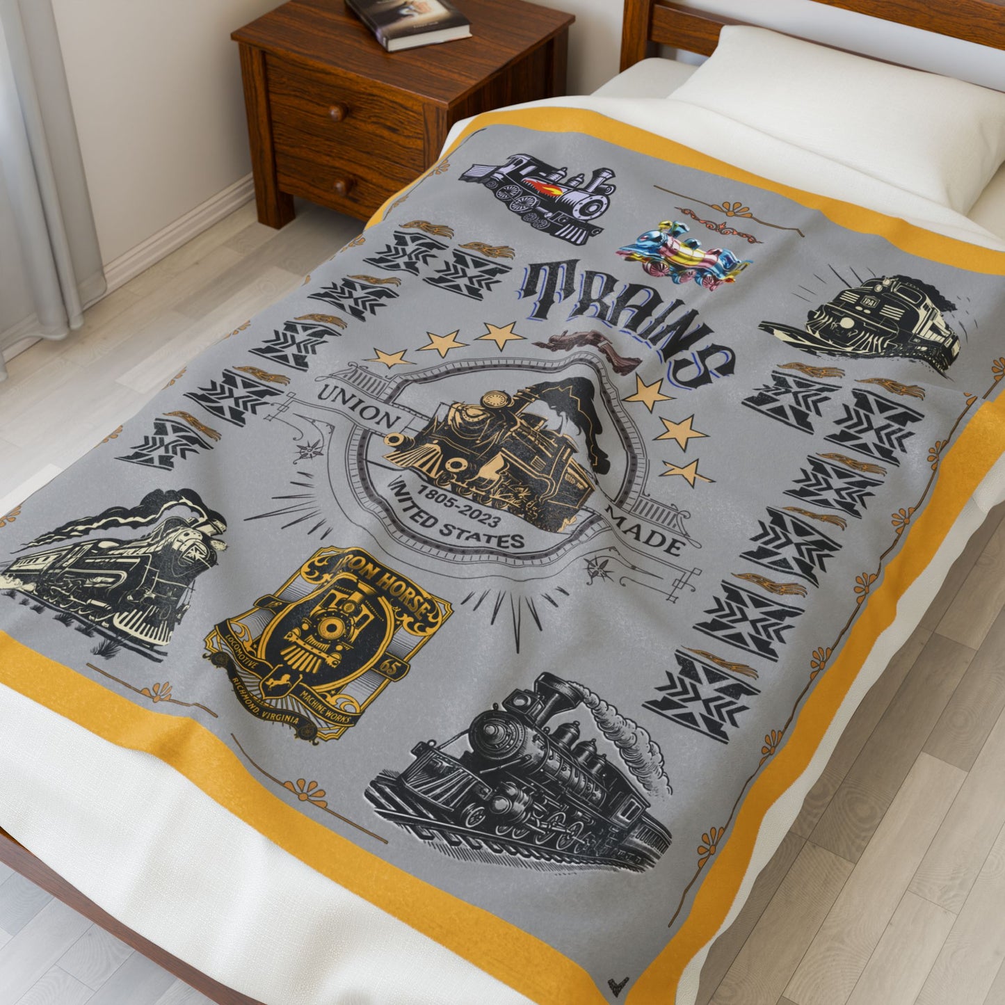 Trains 30" x 40", 50" x 60", 60" x 80" Velveteen Plush Blanket