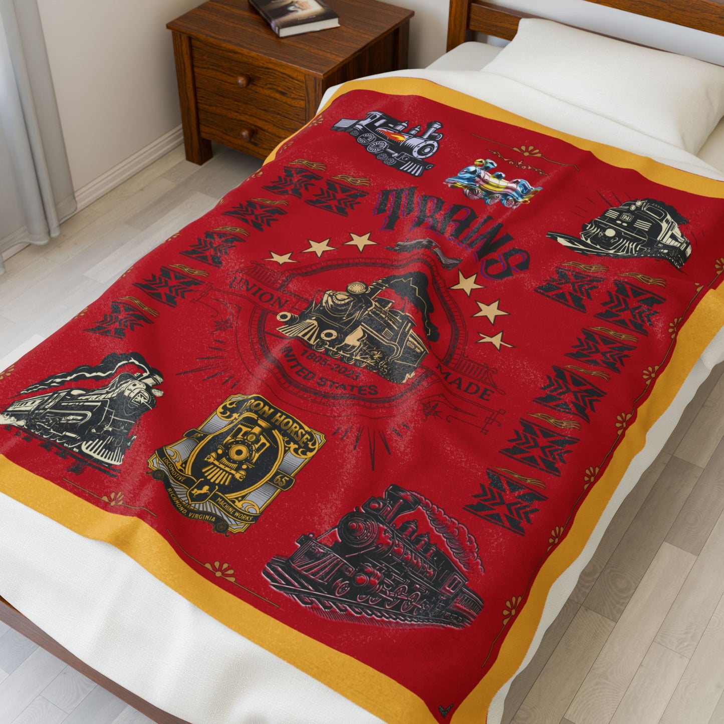 Trains 30" x 40", 50" x 60", 60" x 80" Velveteen Plush Blanket