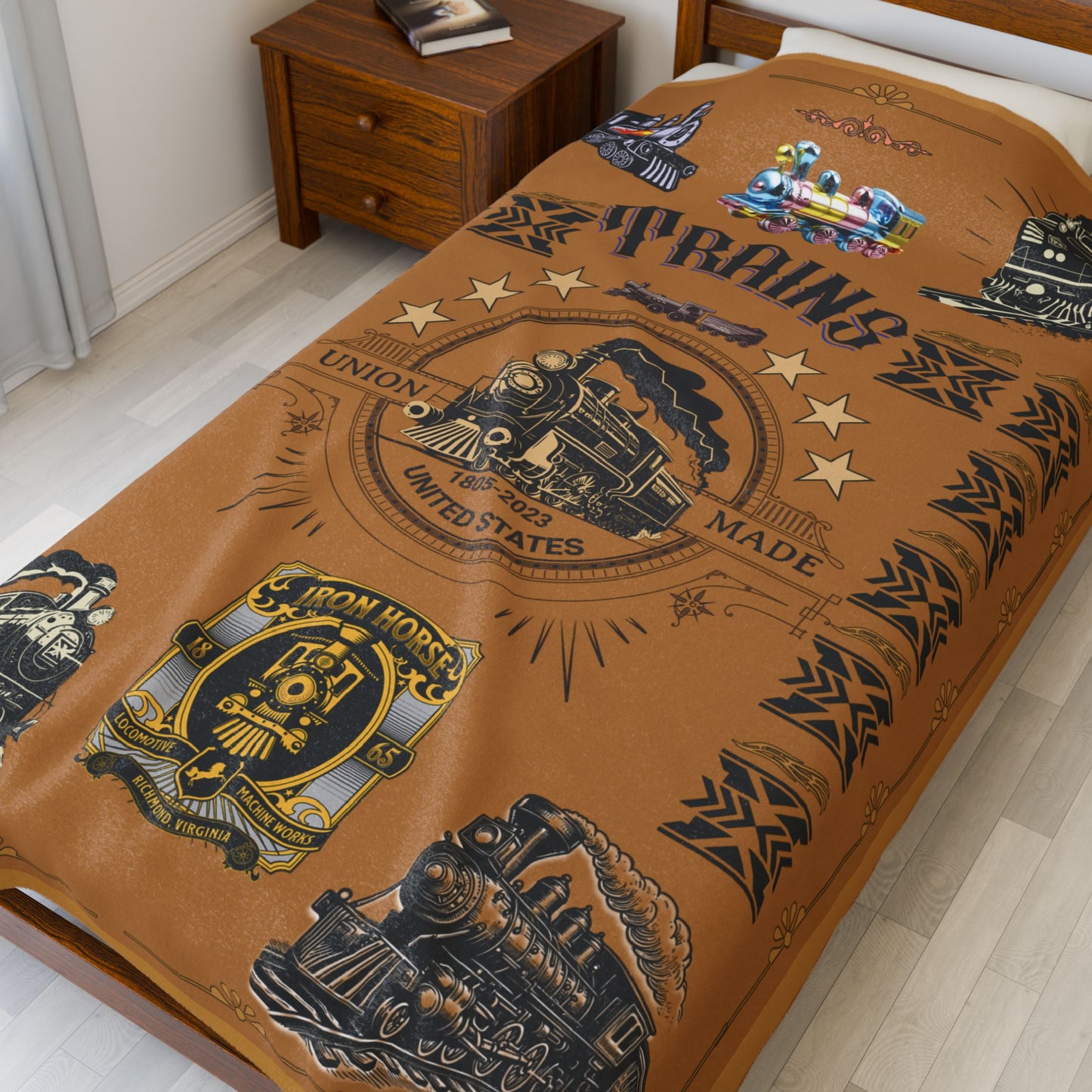 Trains 30" x 40", 50" x 60", 60" x 80" Velveteen Plush Blanket
