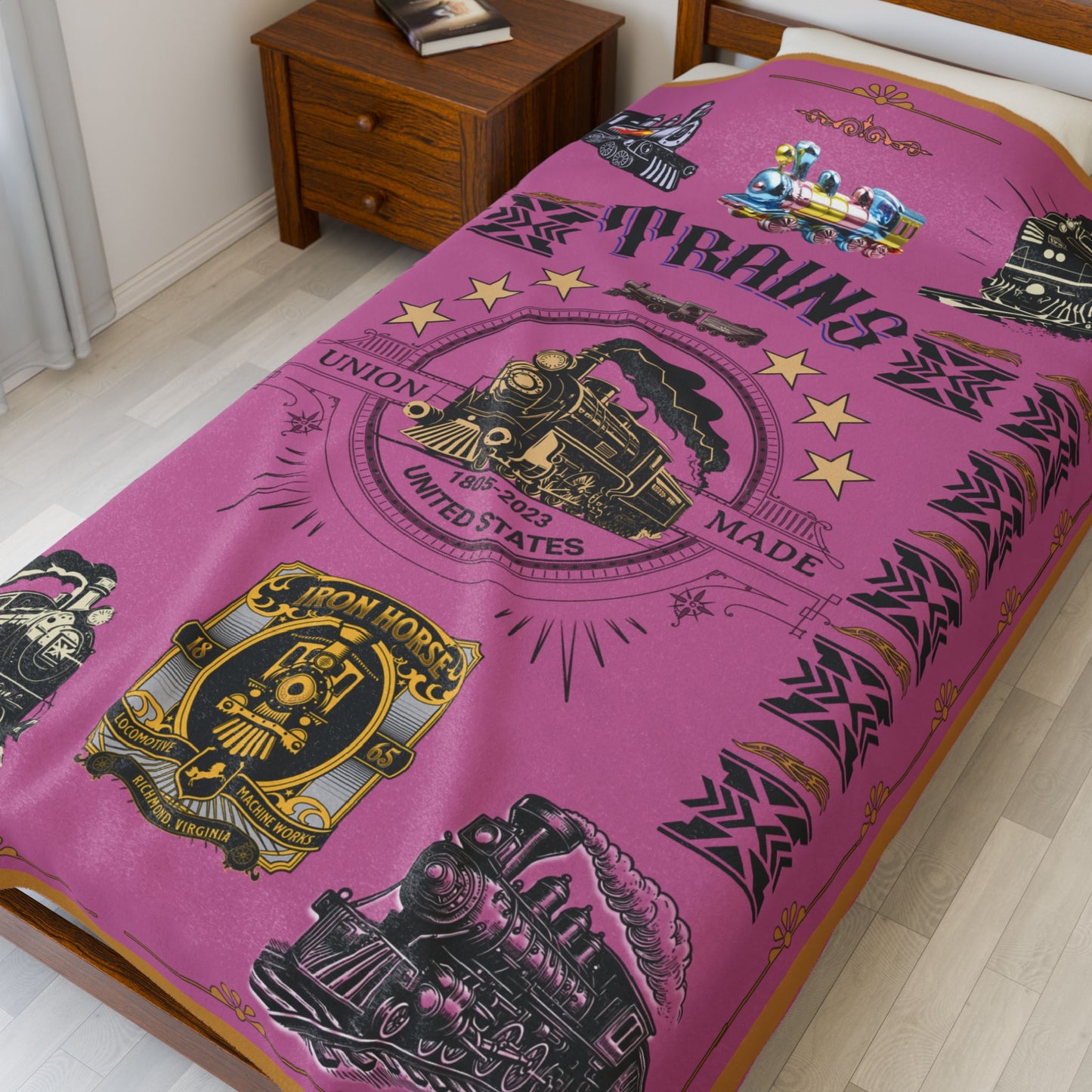 Trains 30" x 40", 50" x 60", 60" x 80" Velveteen Plush Blanket