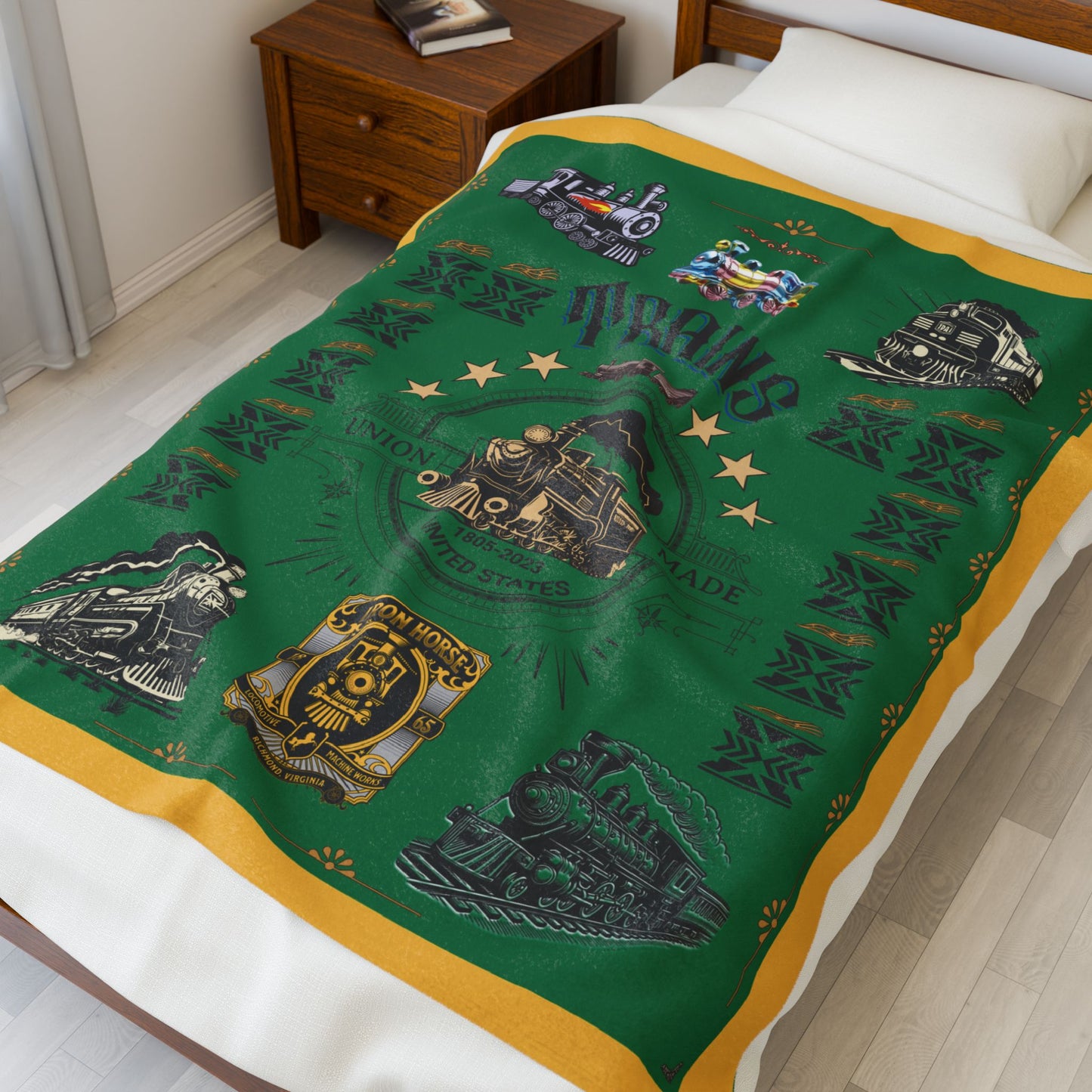 Trains 30" x 40", 50" x 60", 60" x 80" Velveteen Plush Blanket