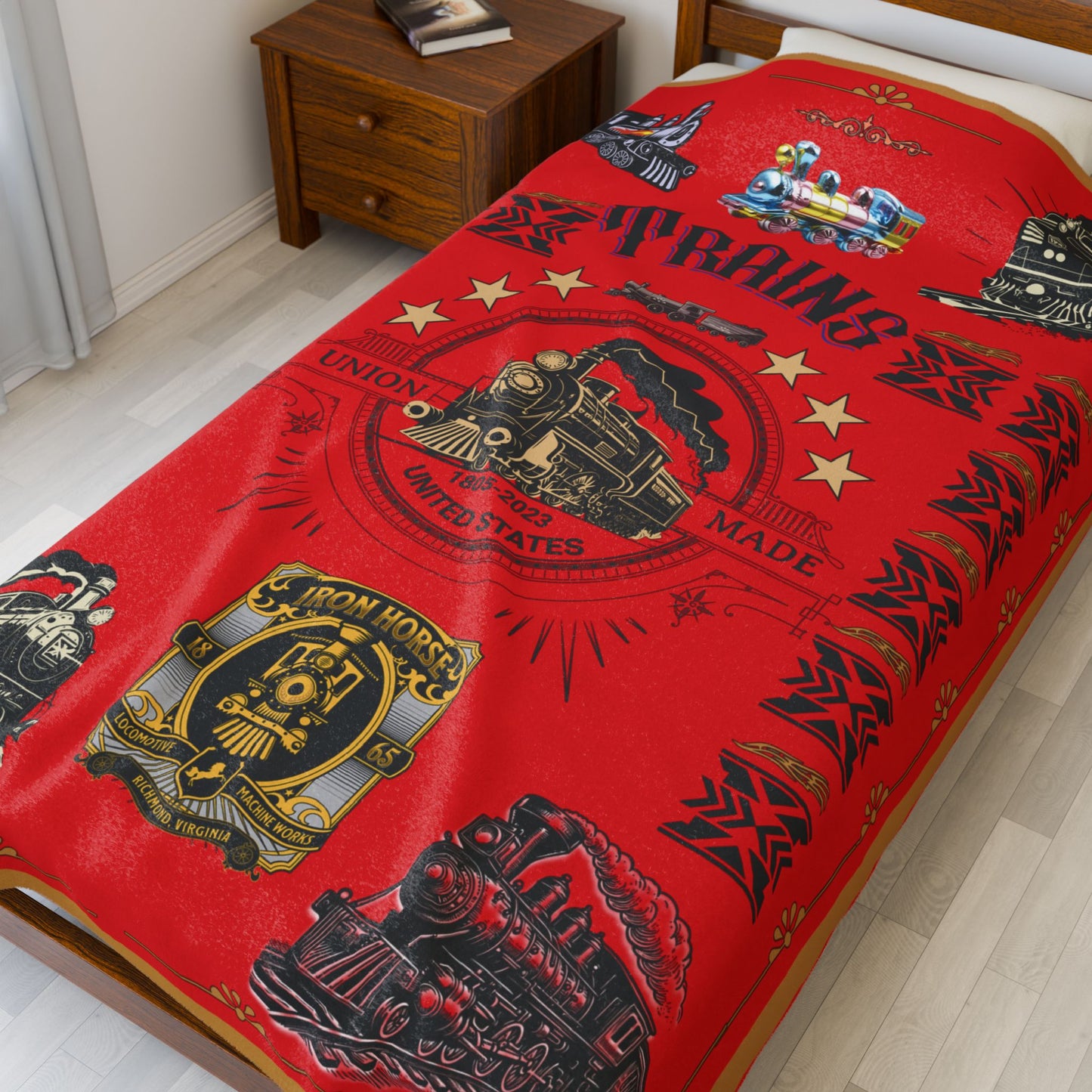 Trains 30" x 40", 50" x 60", 60" x 80" Velveteen Plush Blanket