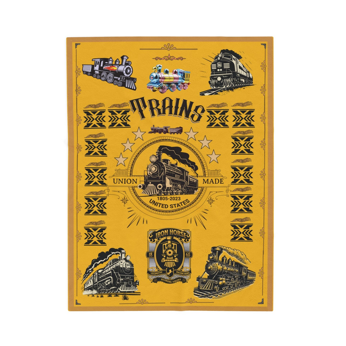 Trains 30" x 40", 50" x 60", 60" x 80" Velveteen Plush Blanket