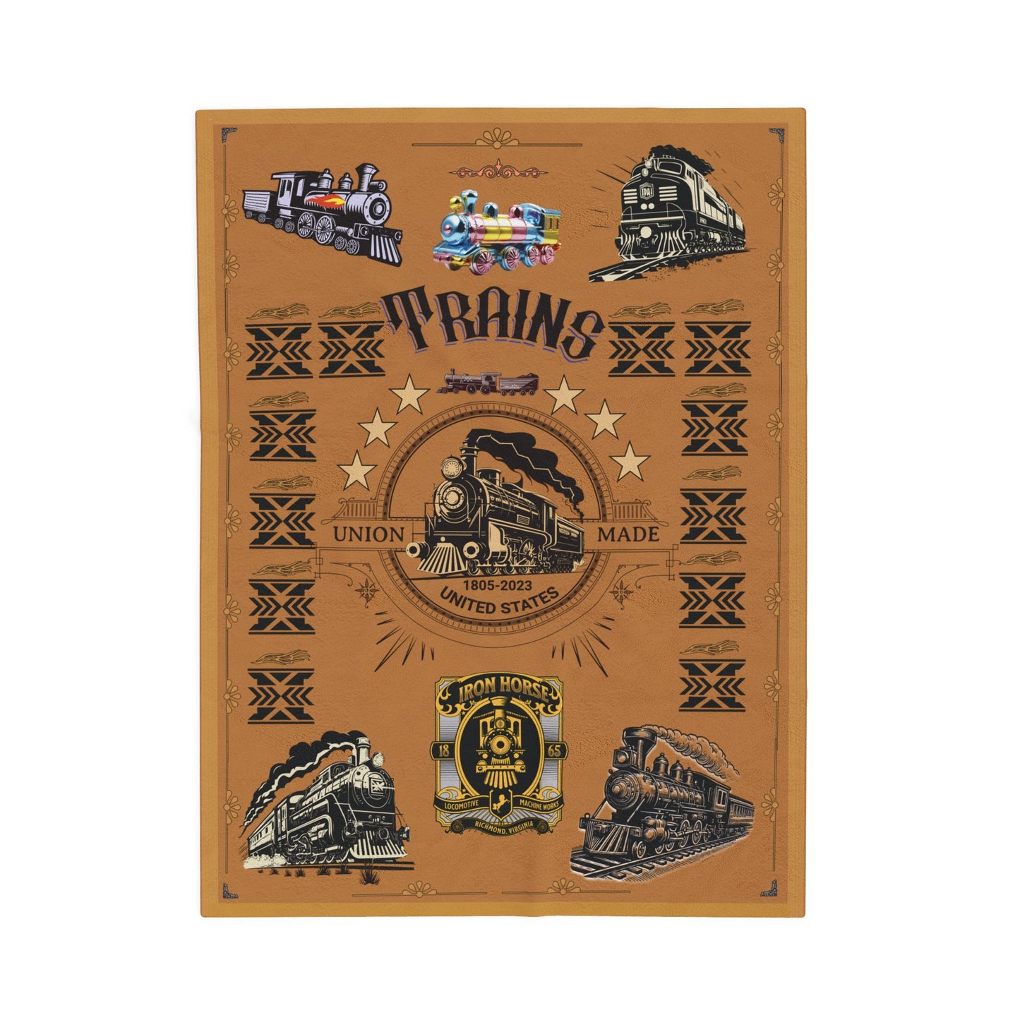 Trains 30" x 40", 50" x 60", 60" x 80" Velveteen Plush Blanket