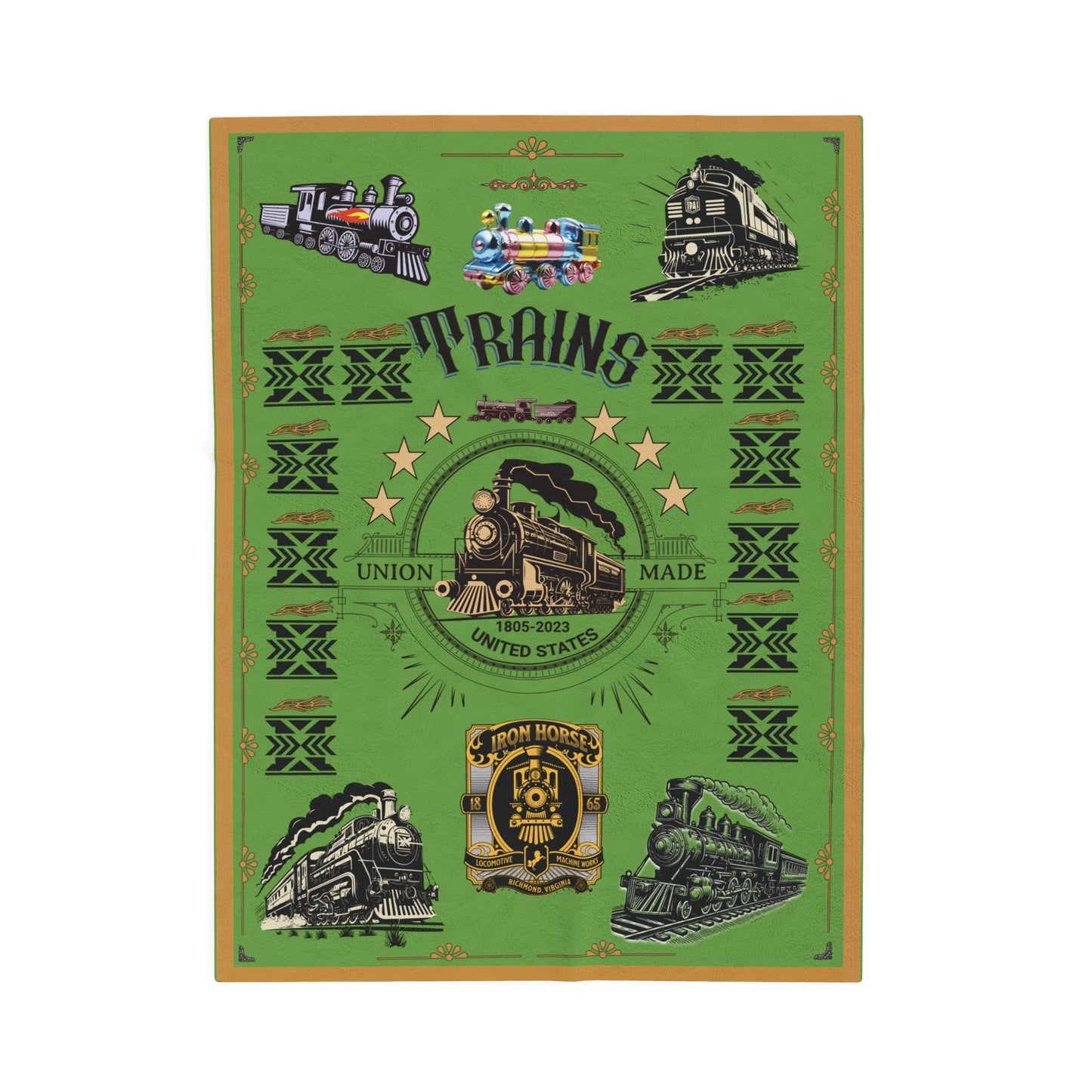 Trains 30" x 40", 50" x 60", 60" x 80" Velveteen Plush Blanket