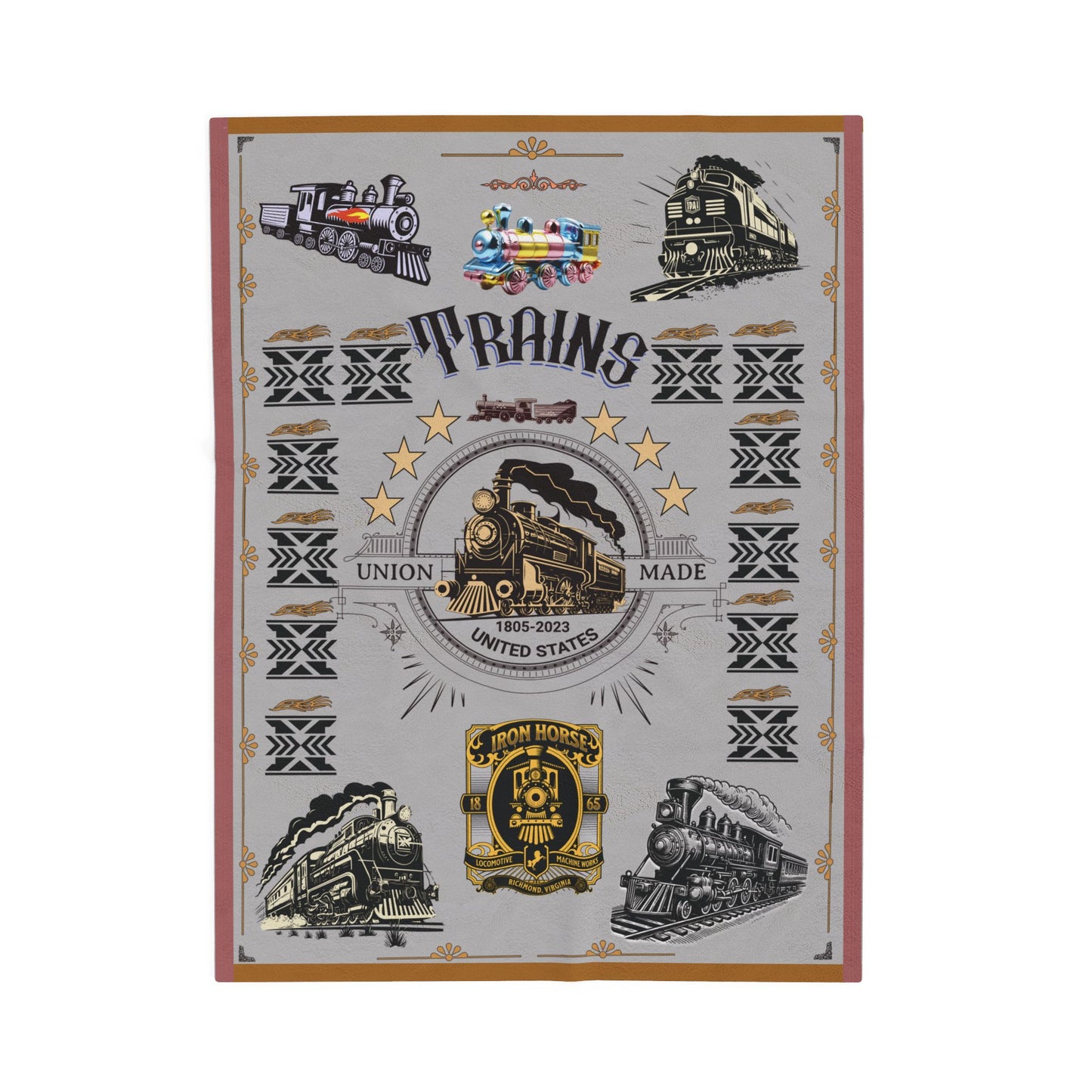 Trains 30" x 40", 50" x 60", 60" x 80" Velveteen Plush Blanket