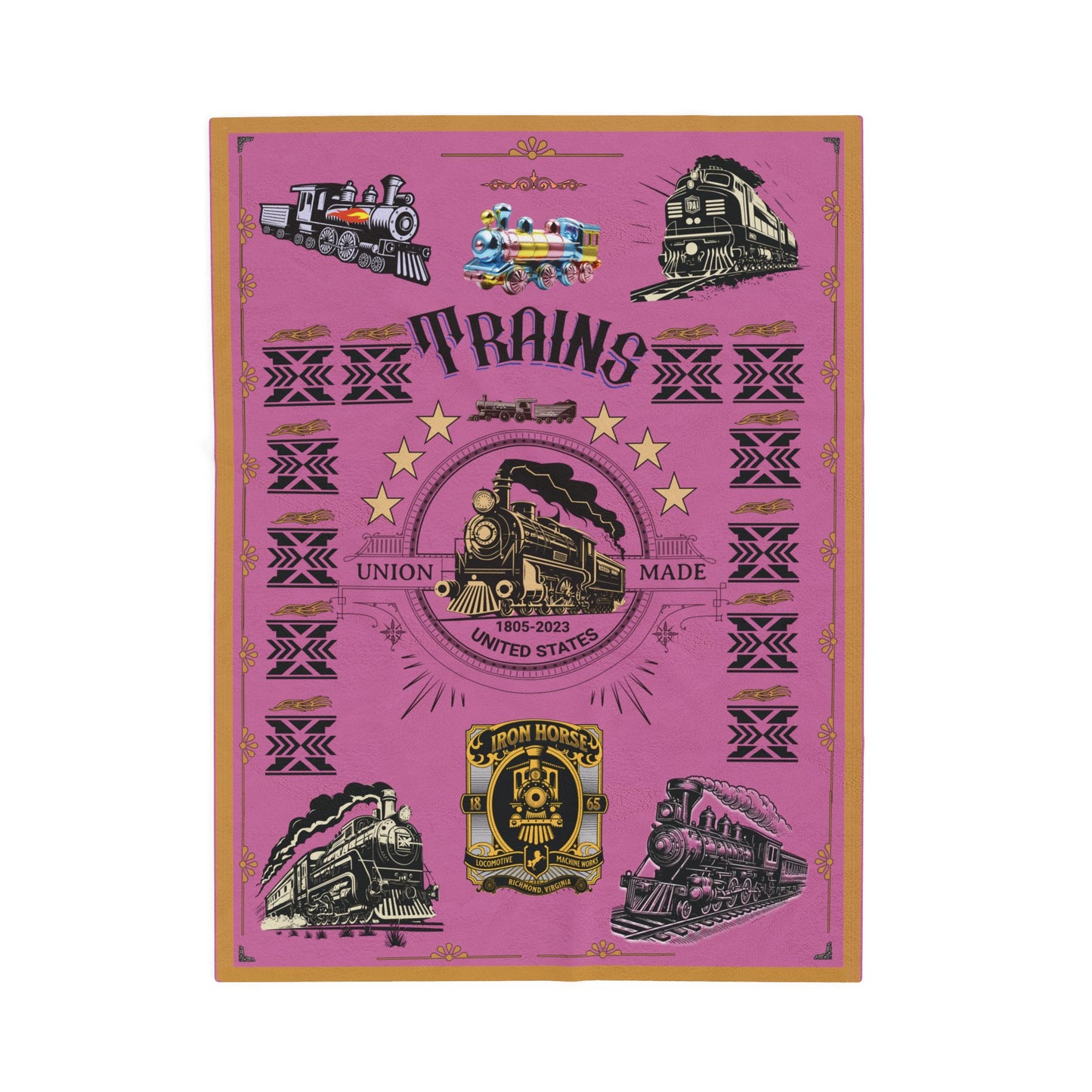Trains 30" x 40", 50" x 60", 60" x 80" Velveteen Plush Blanket