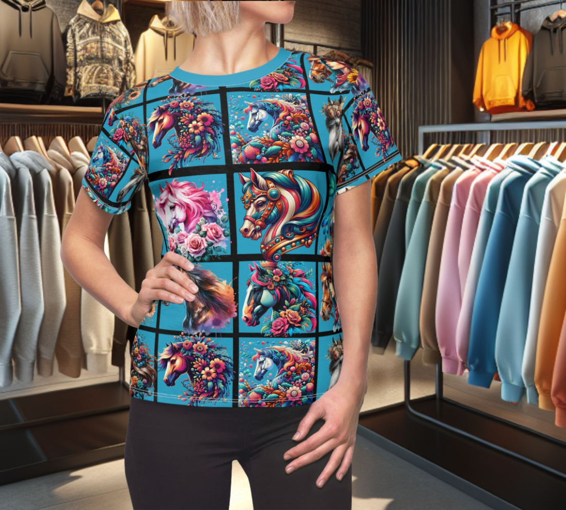 Women's Graphic Tee - Horse Heads Orange Design