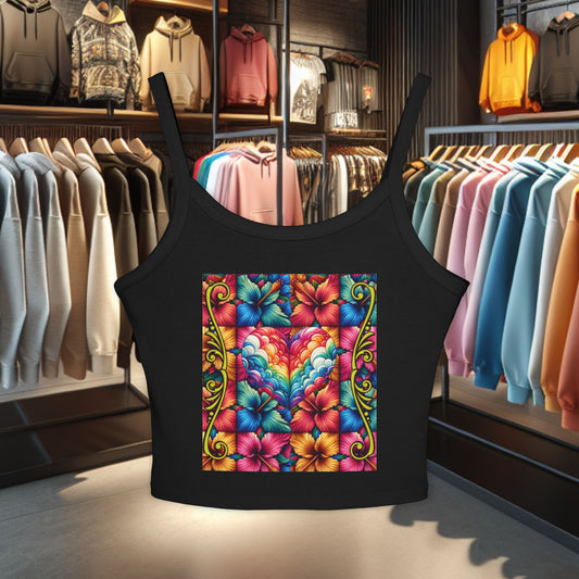 Colorful Heart Floral Tank Top - Summer Tropical Design