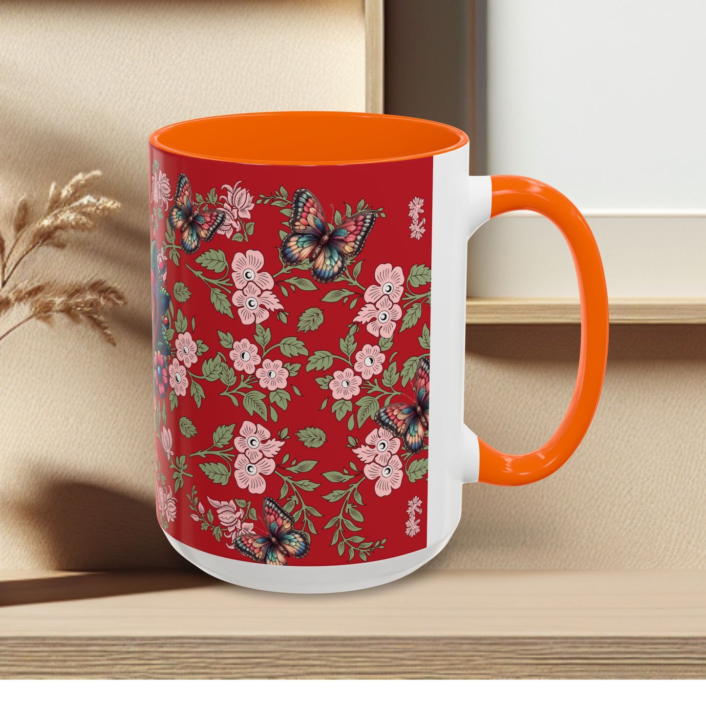 Floral Coffee Mug Red