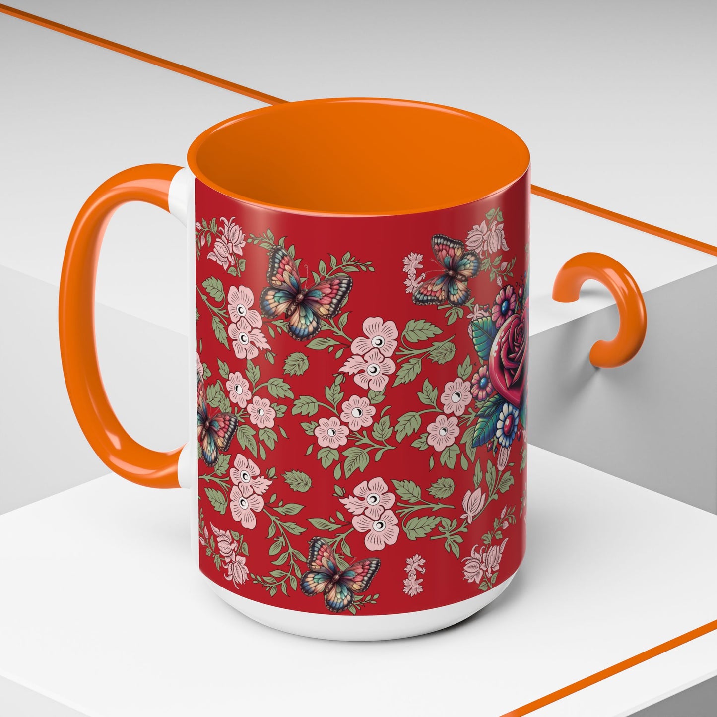 Floral Coffee Mug Red