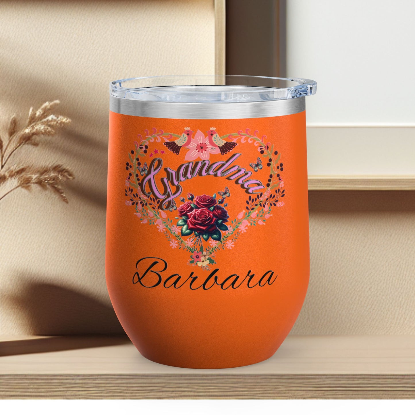 Personalized Grandma’s Wine Tumbler - 12oz Floral Heart Design
