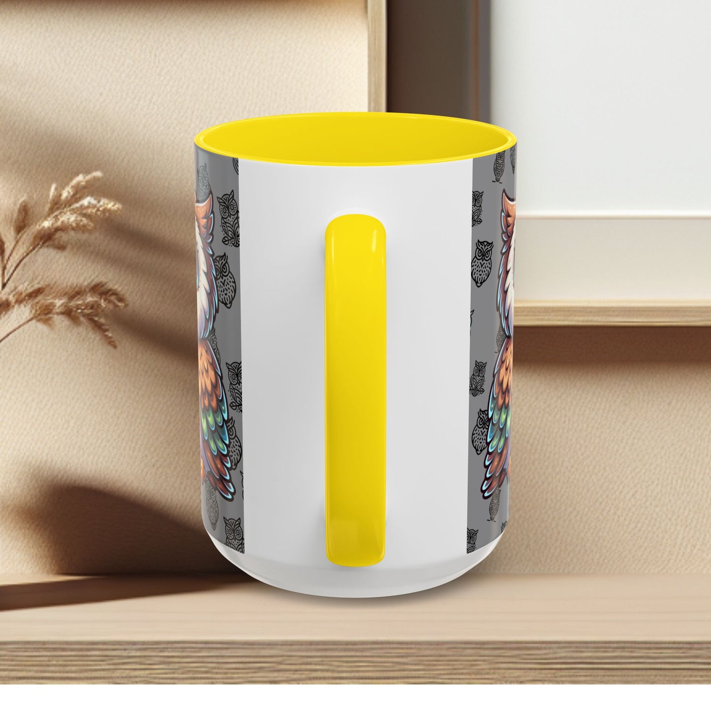 Gray Coffee Mug - Owl Family - Colorful Inspirational Owl Design