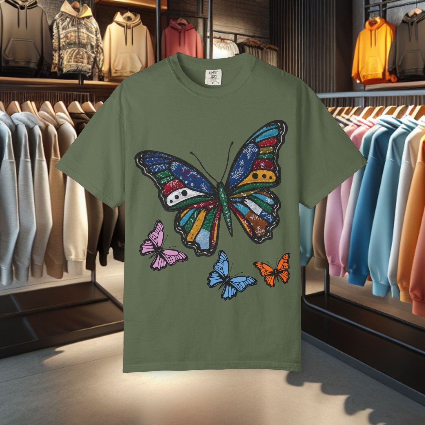 Patchwork Butterfly T-Shirt — pho Festive Garment-Dyed Top