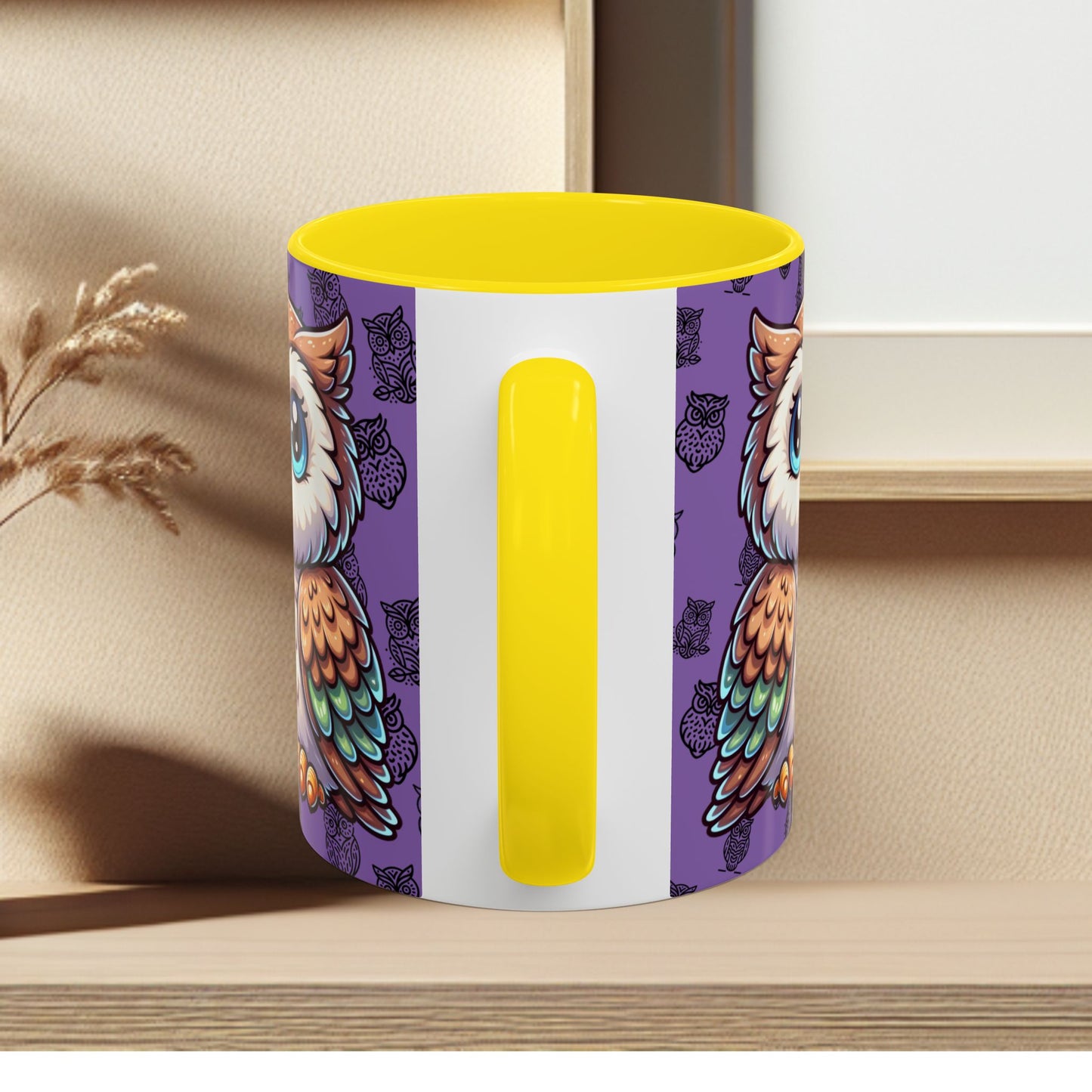 Purple Coffee Mug - Owl Family - Colorful Inspirational Owl Design