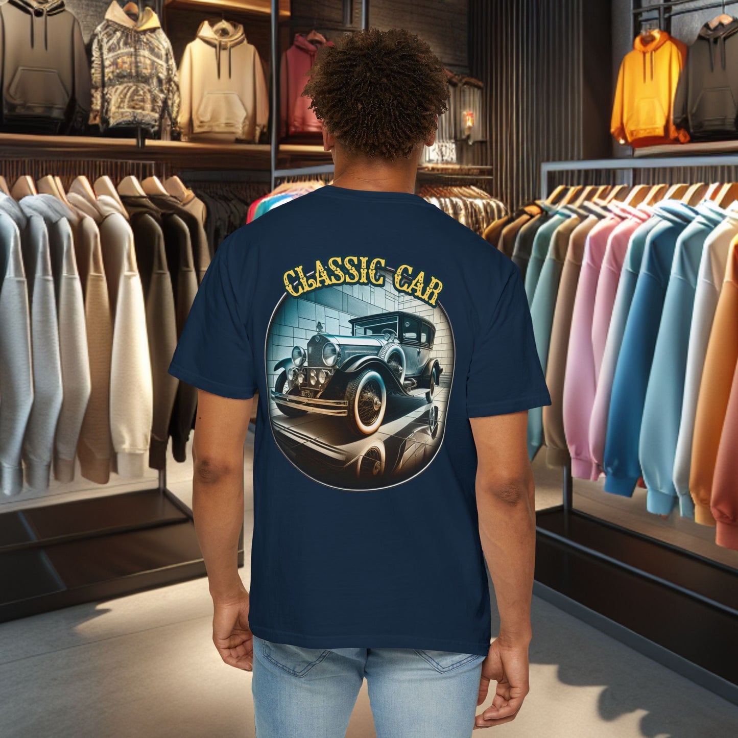 Tee Shirt - Classic Blue Car - T-shirt Blac-