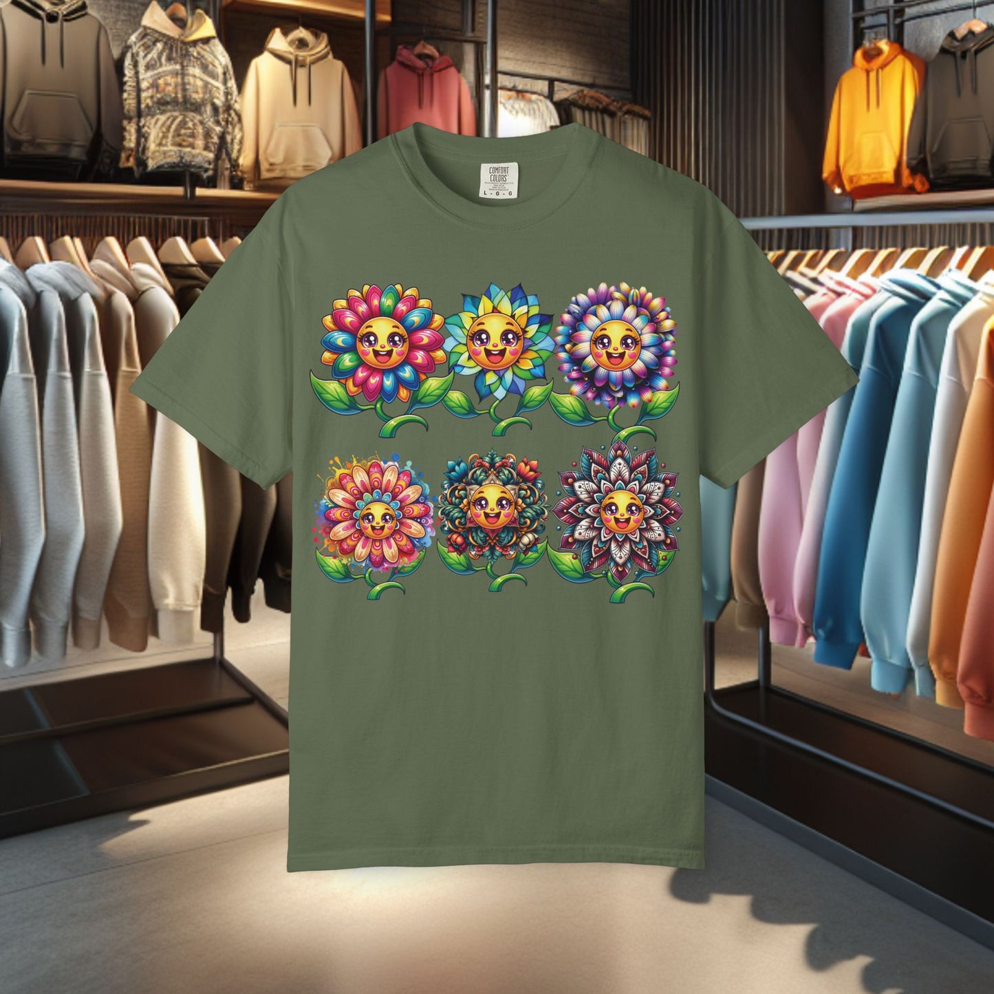 Happy Flowers Garden T-Shirt — Floral Garden Tee for Spring & Everyday