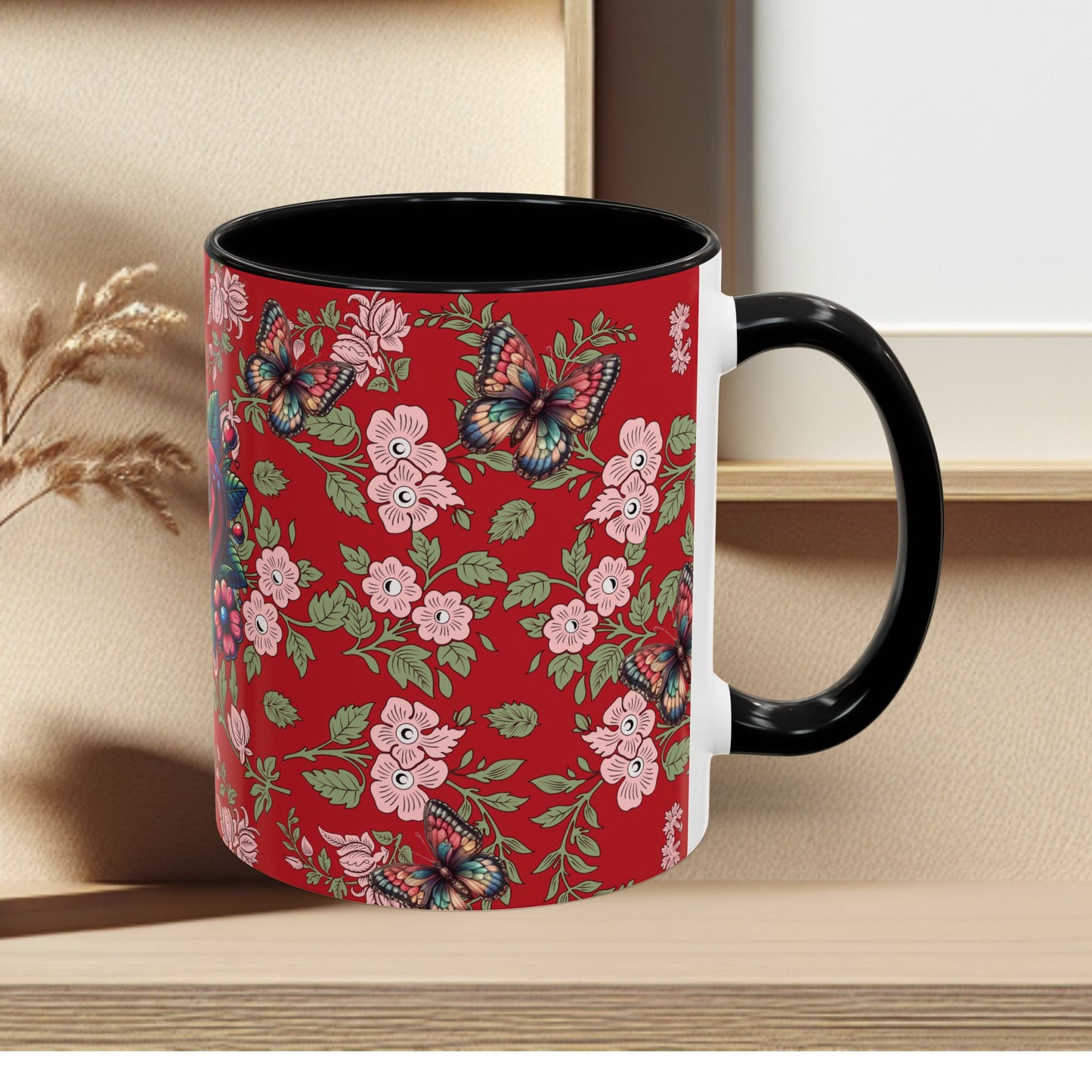 Floral Coffee Mug Red