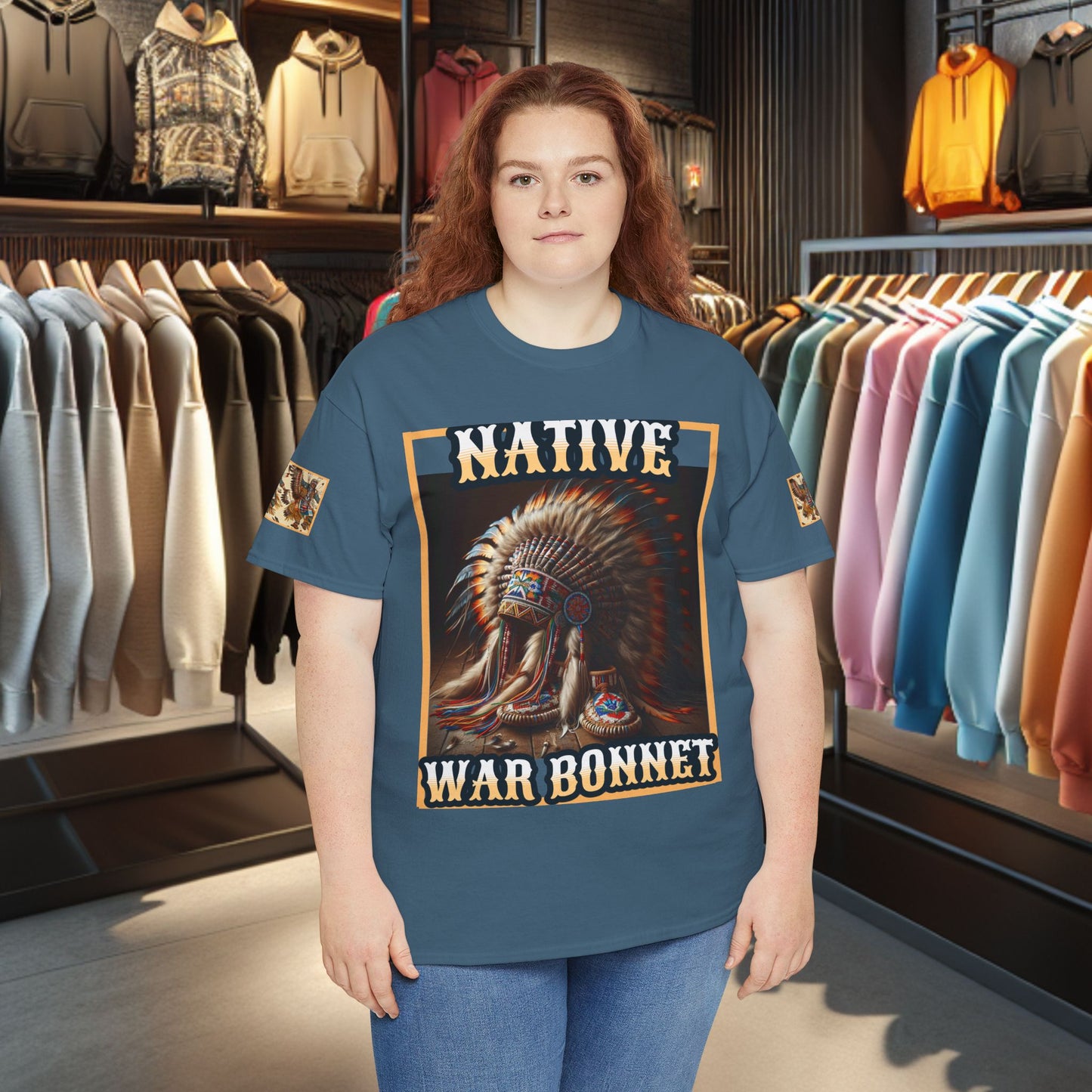 Unisex Cotton Tee - Native War Bonnet -Heavy Cotton Tee-