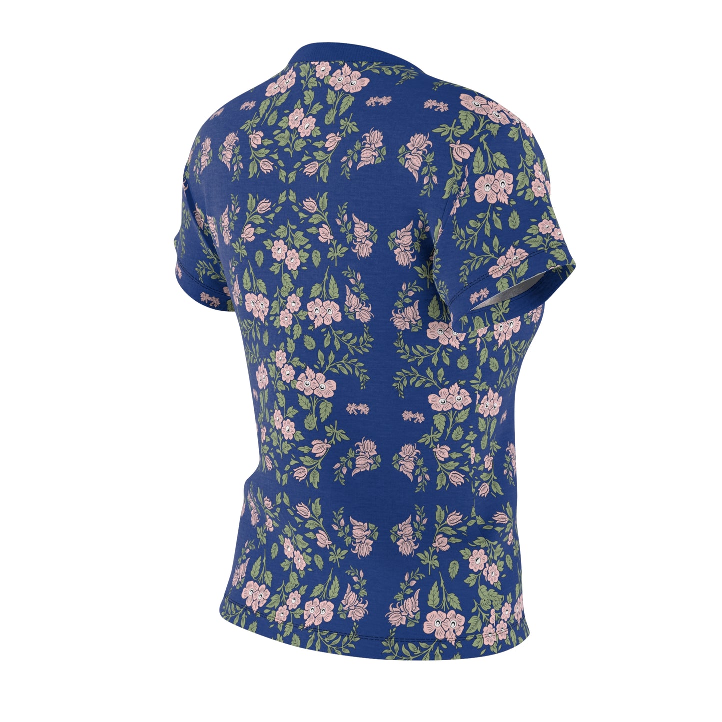 Women's Tee - Blue with a pink floral print