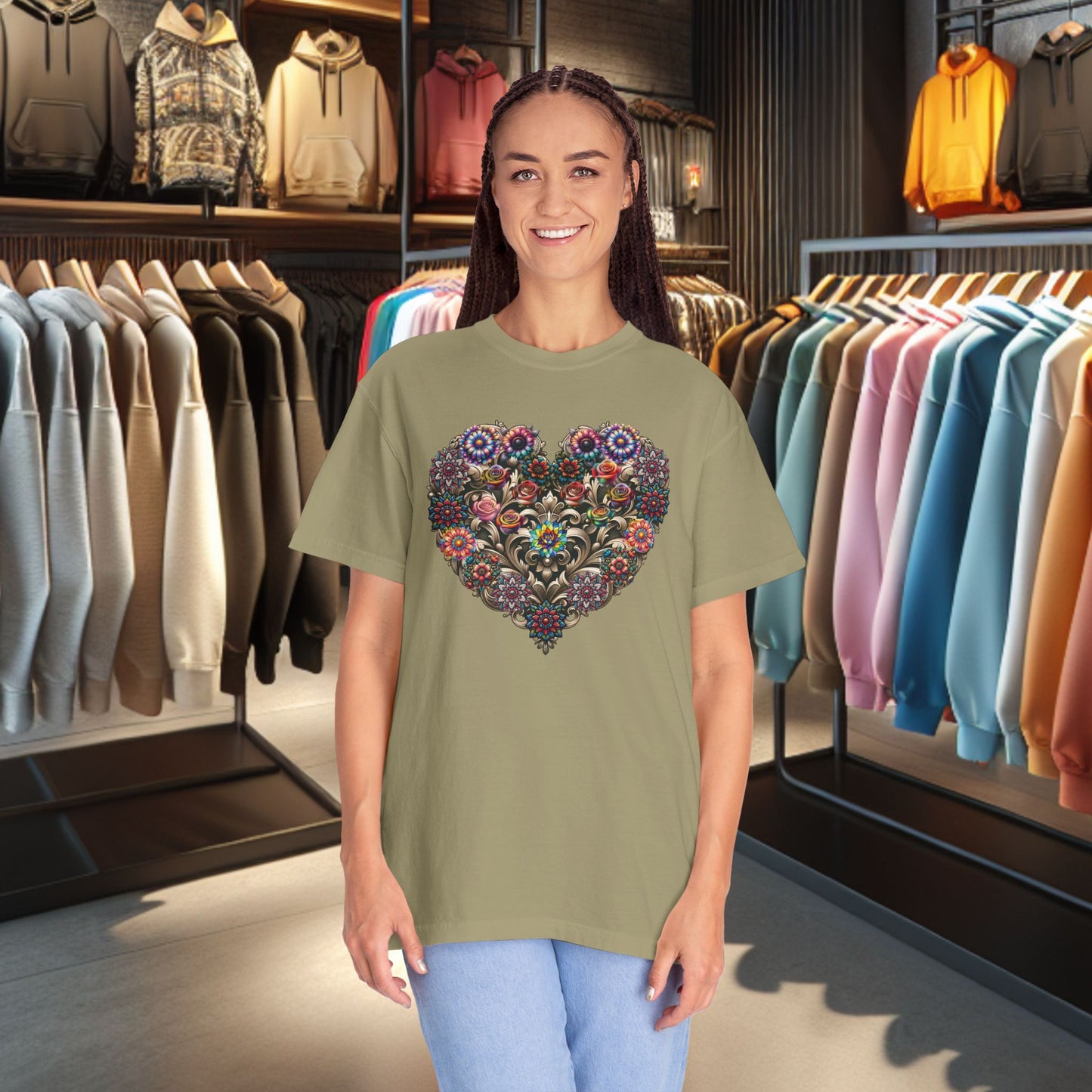 Floral Heart T-Shirt — Romantic Botanical Graphic Tee