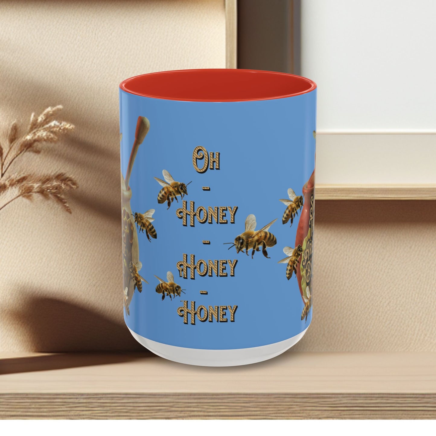 Oh Honey Honey Ceramic Coffee Mug — "Sweet Things Are Made By Bees" Honey Bee Accent Mug