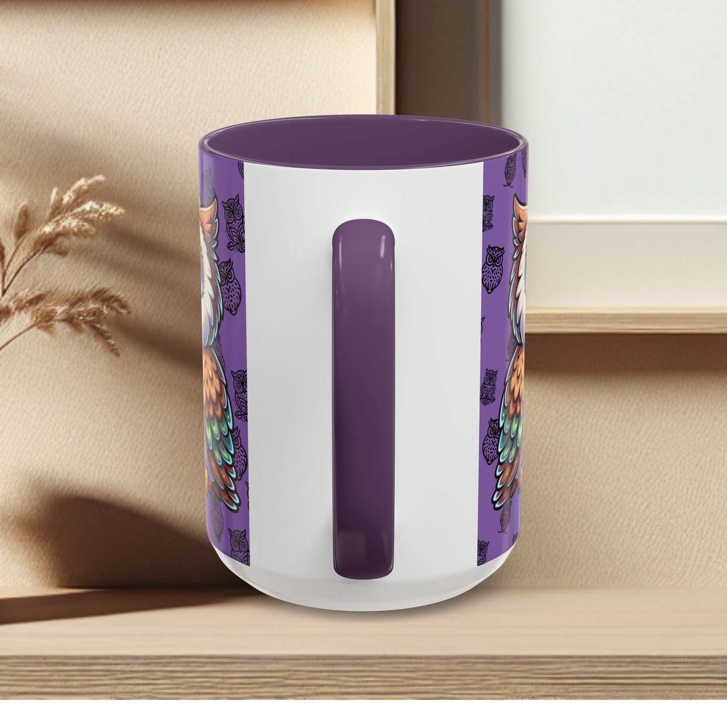 Purple Coffee Mug - Owl Family - Colorful Inspirational Owl Design