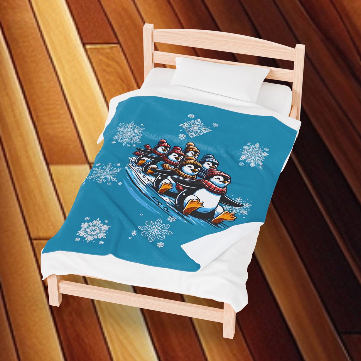 Sledding Penguins - Velveteen Plush Blanket