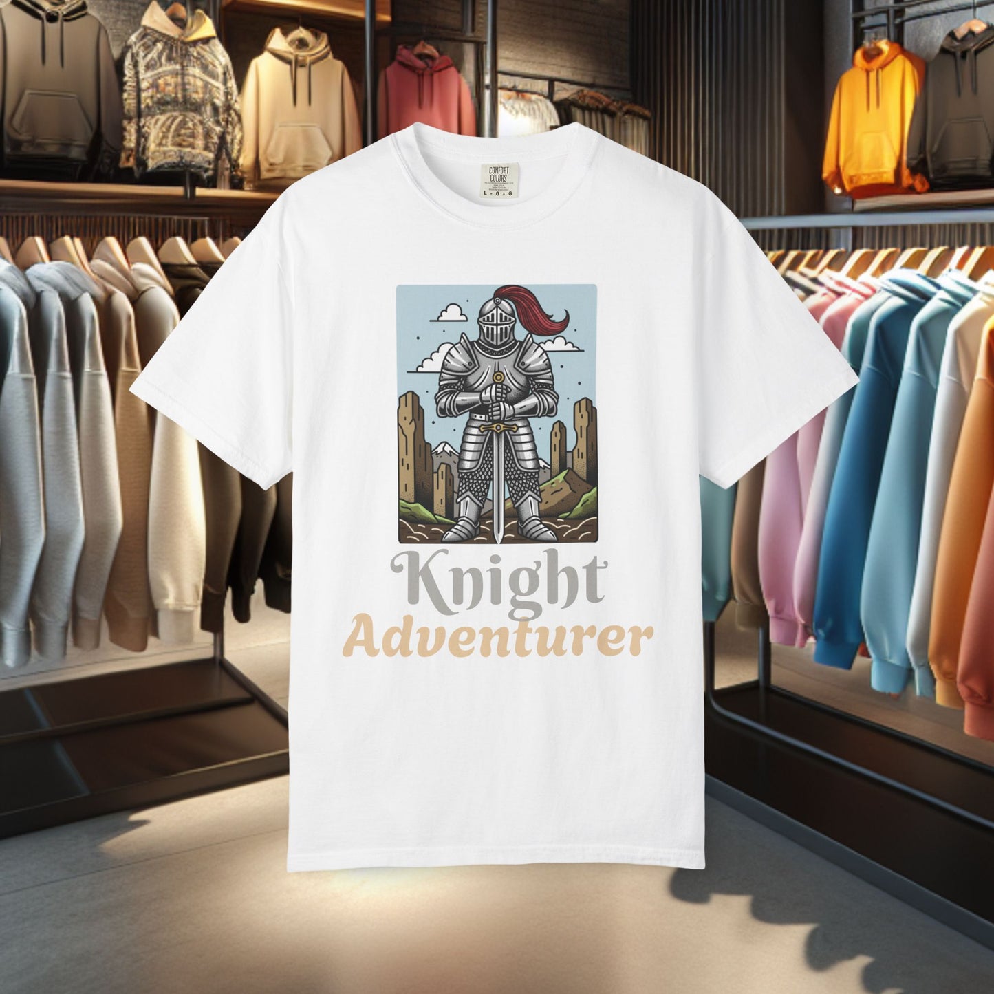 Knight Adventurer Tee — Mideval SR. Knight with Armor and Sward Graphic T-Shirt