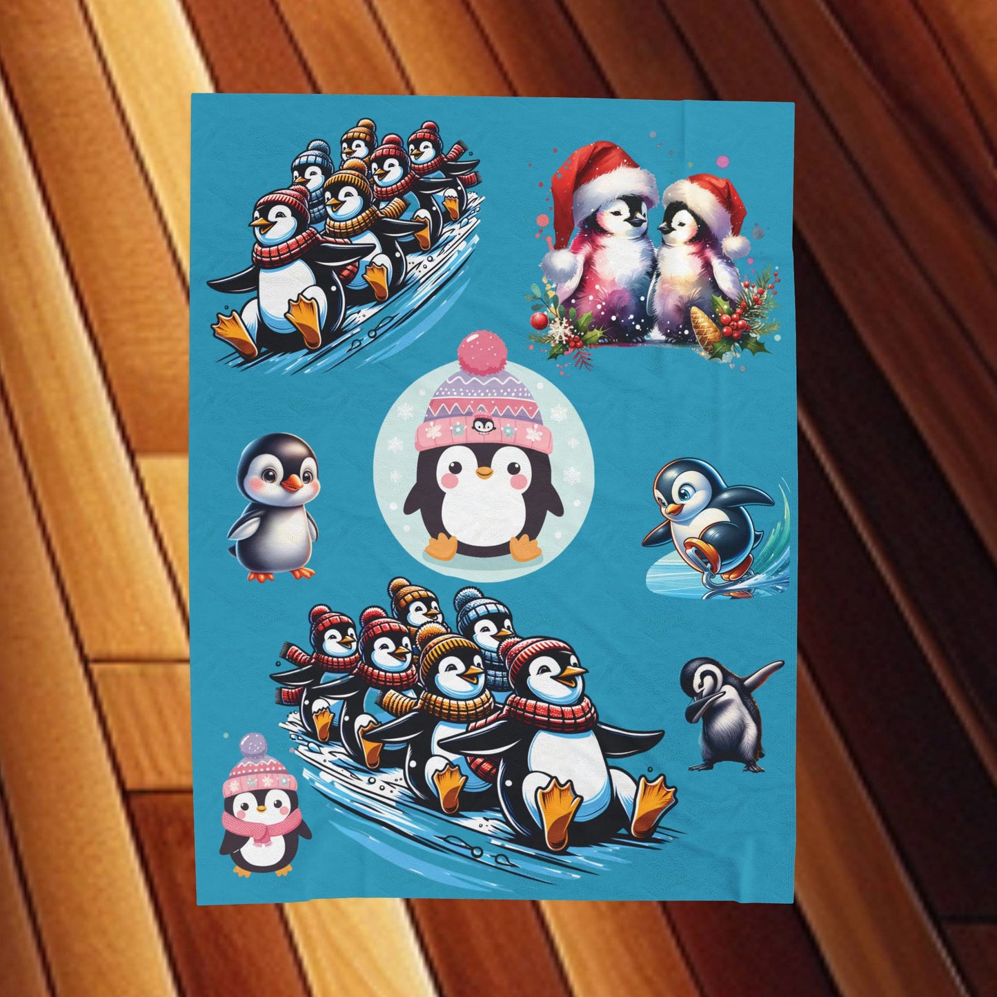 Fun with Penguins - Velveteen Plush Blanket