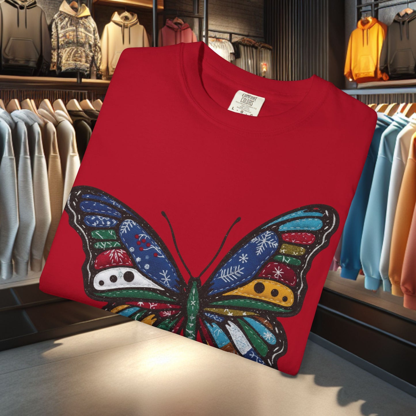 Patchwork Butterfly T-Shirt — pho Festive Garment-Dyed Top