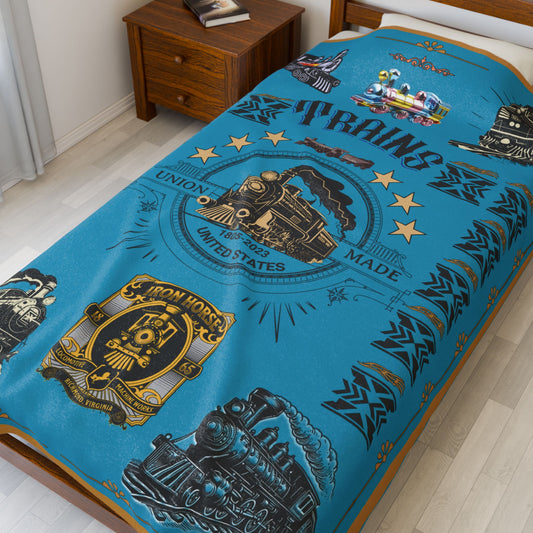Trains 30" x 40", 50" x 60", 60" x 80" Velveteen Plush Blanket