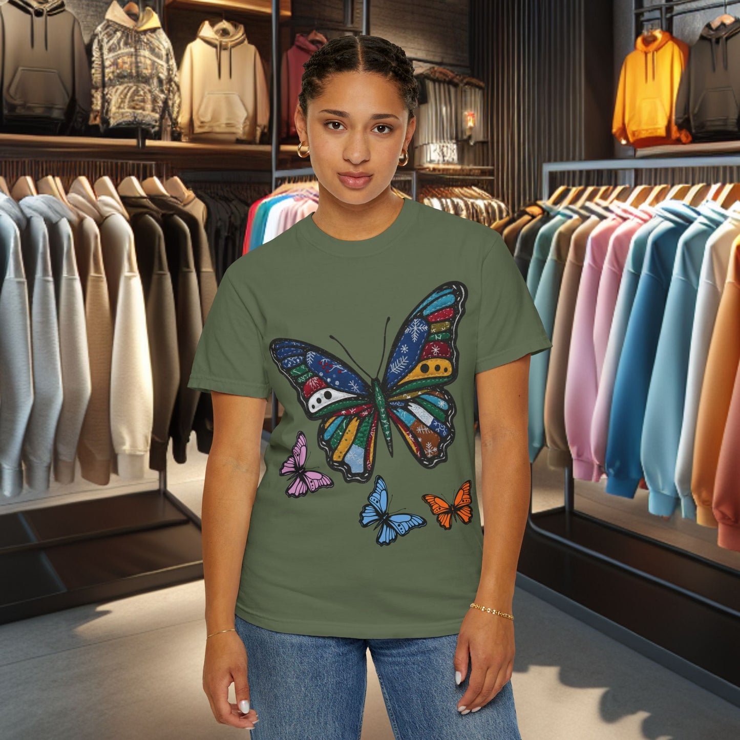 Patchwork Butterfly T-Shirt — pho Festive Garment-Dyed Top