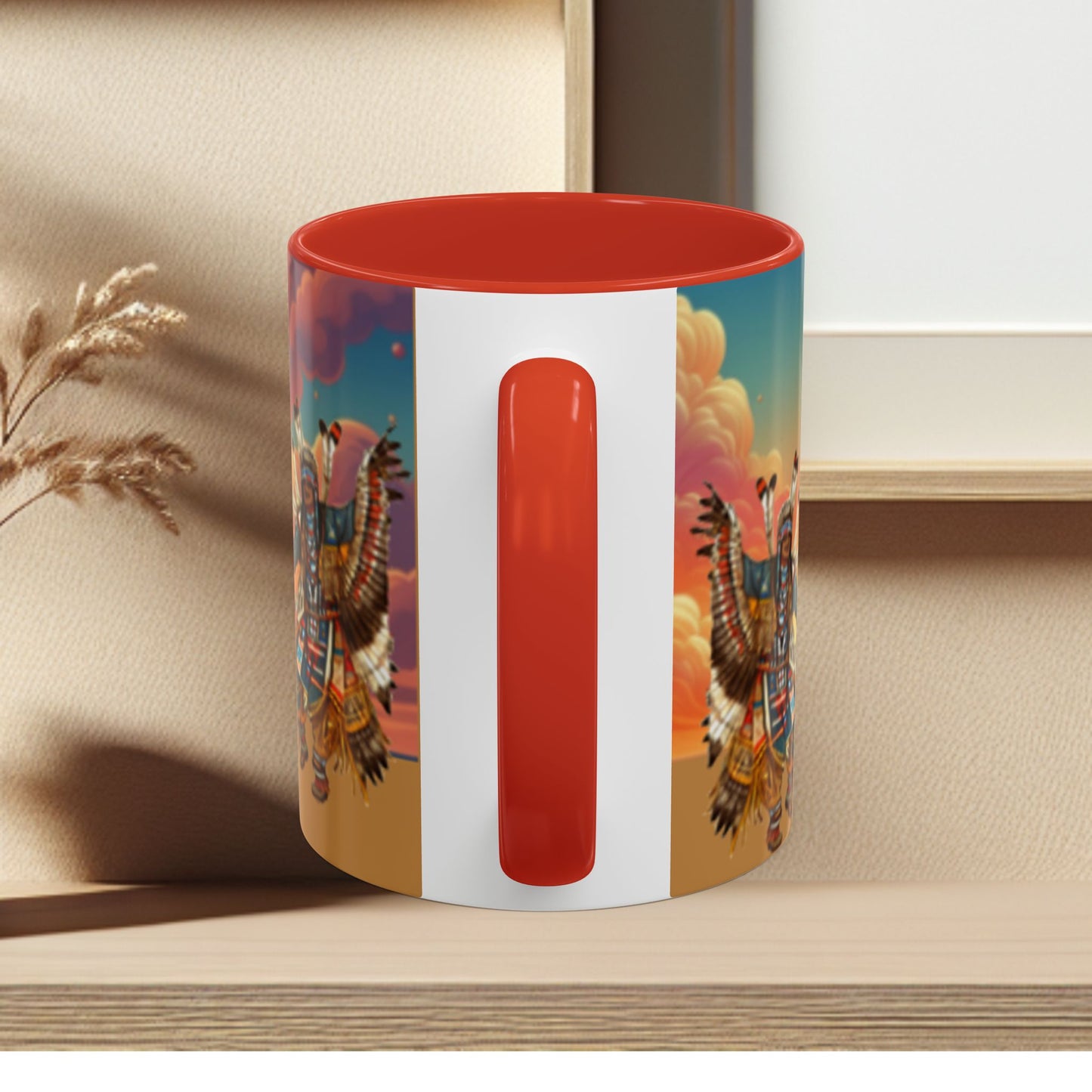 Sunset Powwow Ceramic Mug — Native American Dancer Accent Coffee Mug (11/15oz)