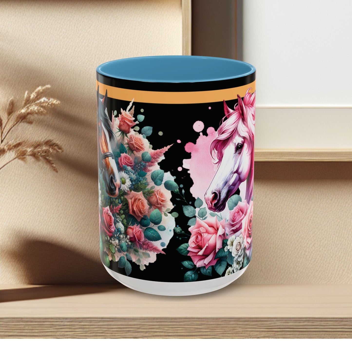 Coffee Mug Horses in Flowers 11oz 15oz