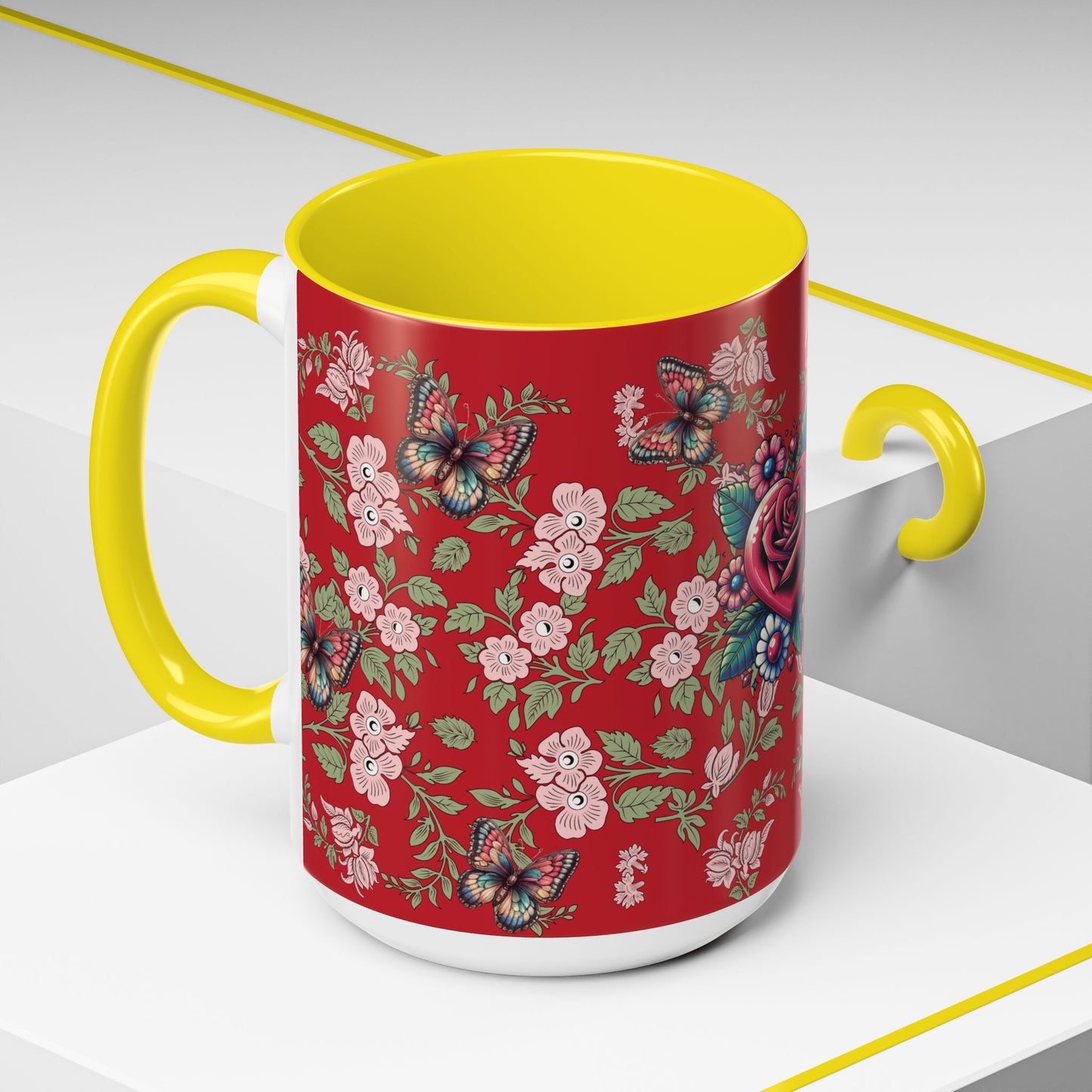 Floral Coffee Mug Red