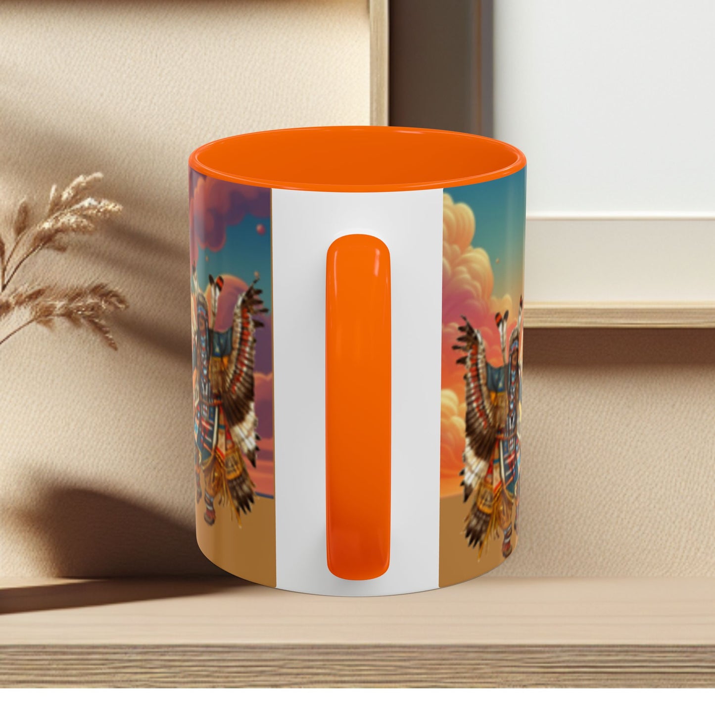 Sunset Powwow Ceramic Mug — Native American Dancer Accent Coffee Mug (11/15oz)