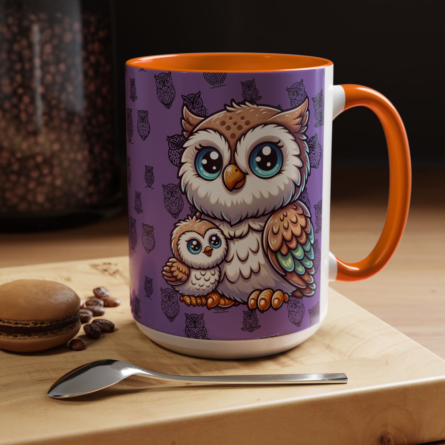 Purple Coffee Mug - Owl Family - Colorful Inspirational Owl Design