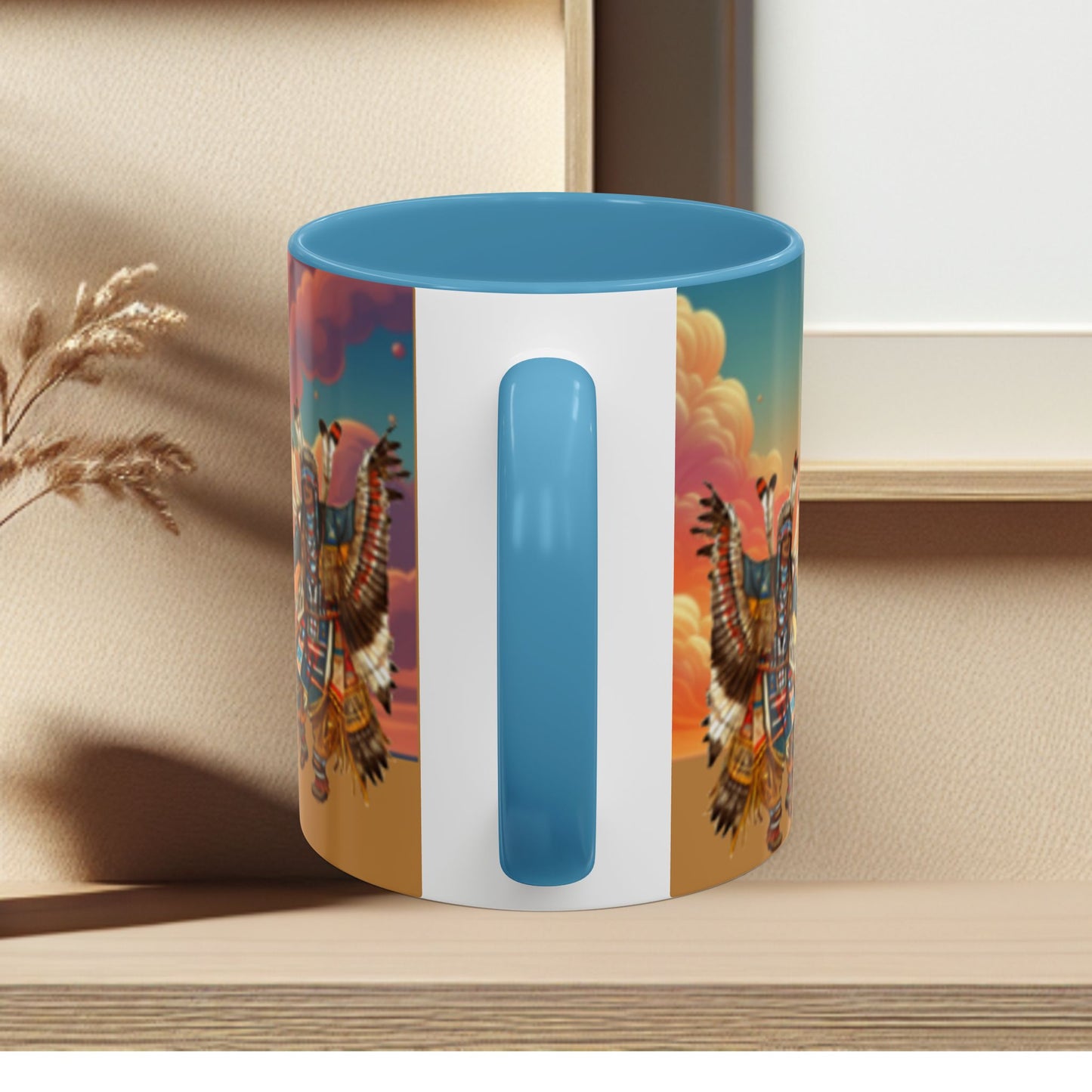 Sunset Powwow Ceramic Mug — Native American Dancer Accent Coffee Mug (11/15oz)