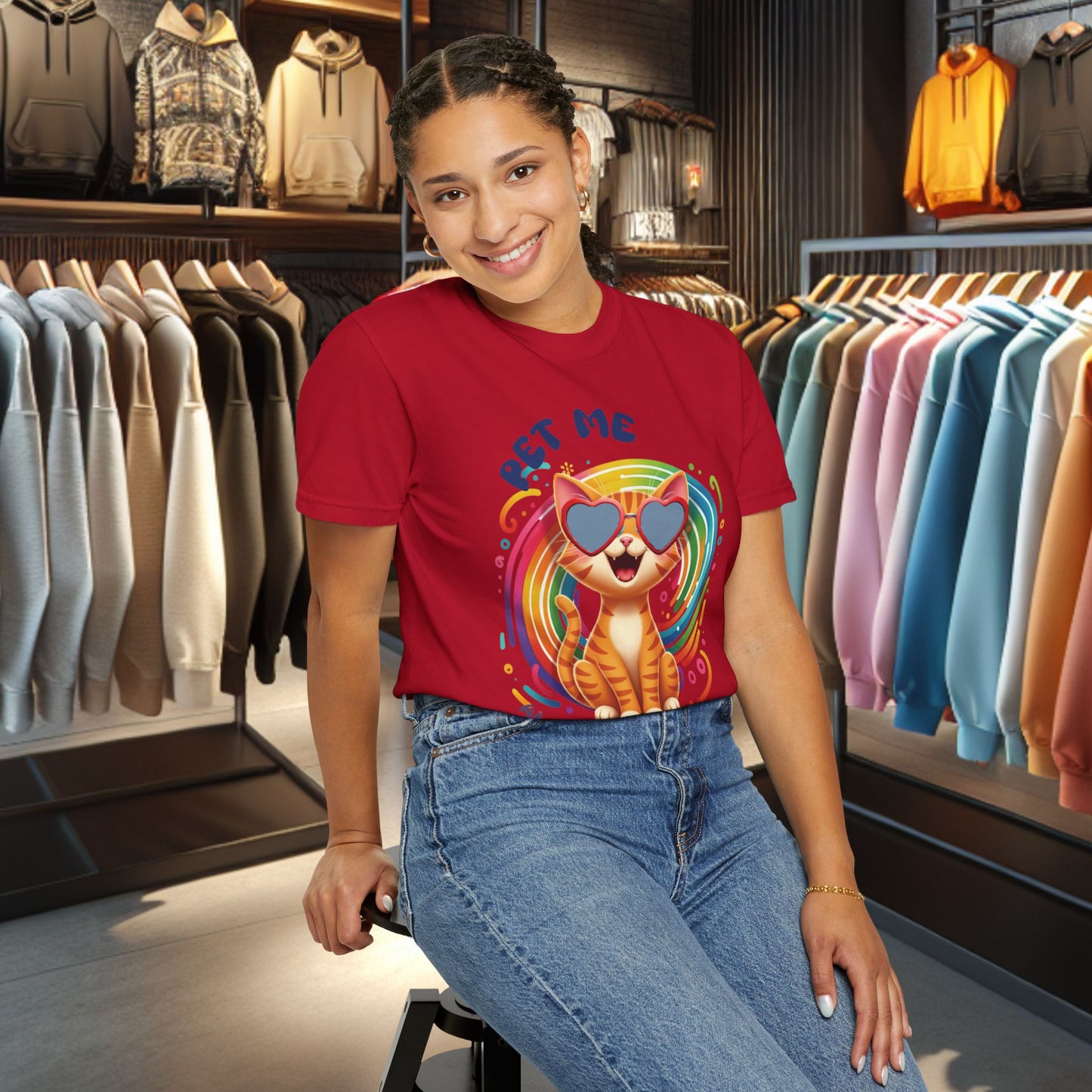 Groovy Orange Kitty Tee — "Pet Me" Dyed T-Shirt