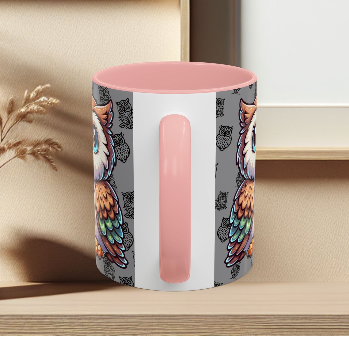 Gray Coffee Mug - Owl Family - Colorful Inspirational Owl Design