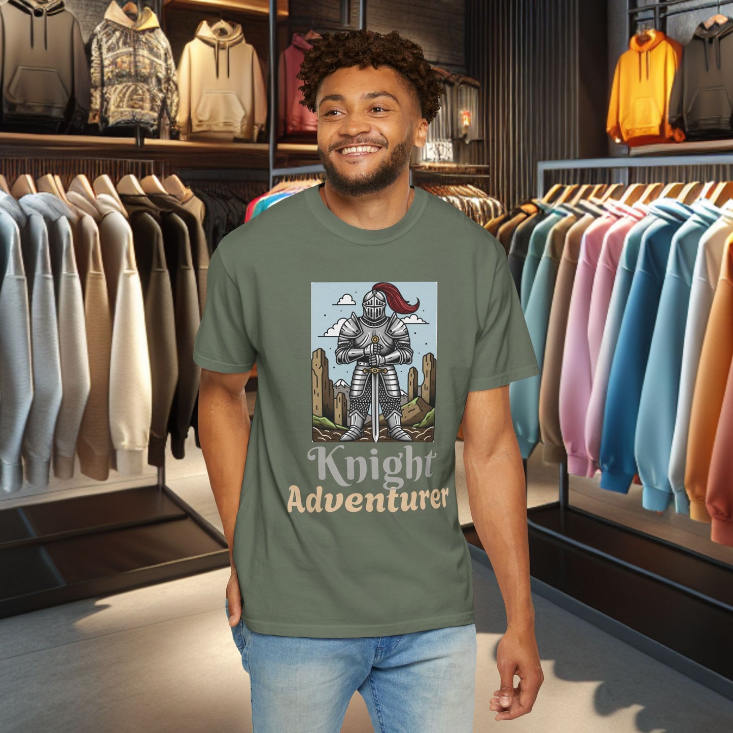 Knight Adventurer Tee — Mideval SR. Knight with Armor and Sward Graphic T-Shirt