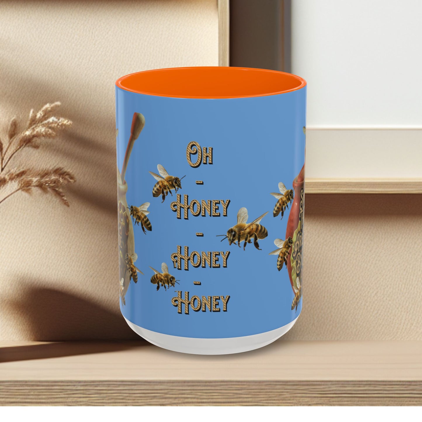 Oh Honey Honey Ceramic Coffee Mug — "Sweet Things Are Made By Bees" Honey Bee Accent Mug