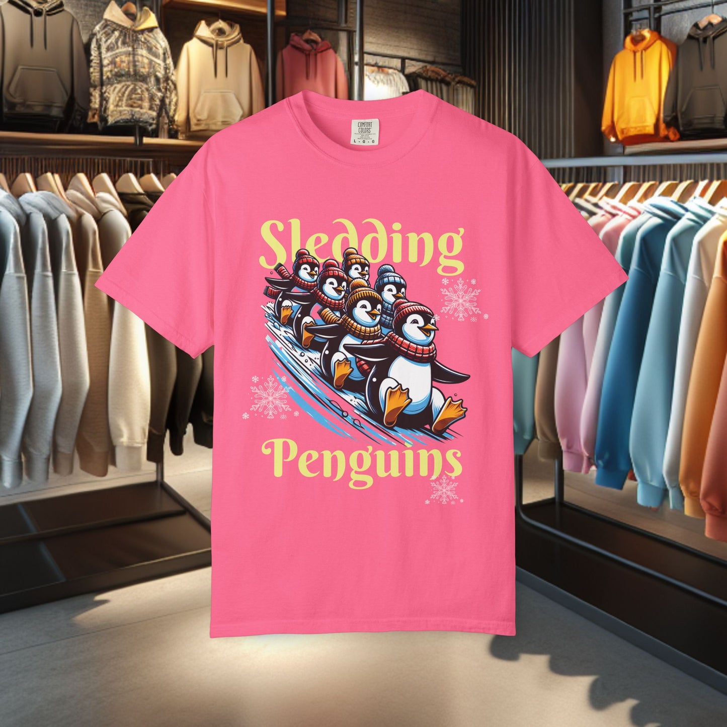 Sledding Penguins T-shirt - Holidays Festive Top