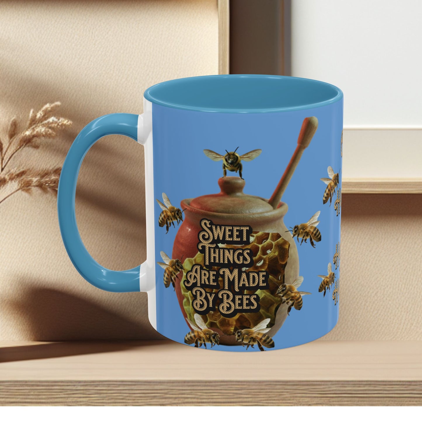 Oh Honey Honey Ceramic Coffee Mug — "Sweet Things Are Made By Bees" Honey Bee Accent Mug
